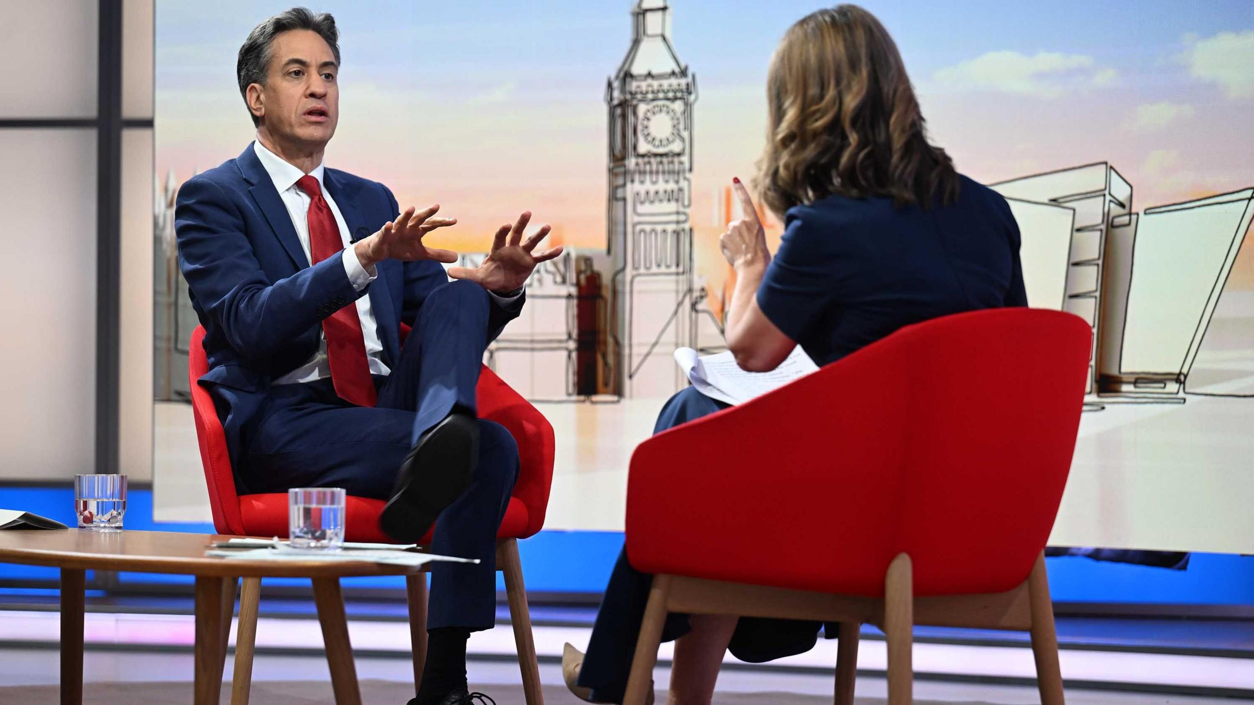 Energy Secretary Ed Miliband being interviewed by the BBC.