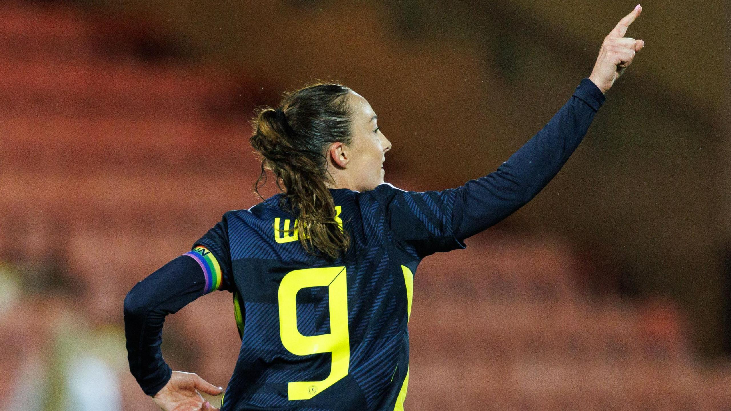 Scotland’s Caroline Weir celebrates after scoring to make it 4-3 during a Women's International Friendly match between Scotland and Switzerland