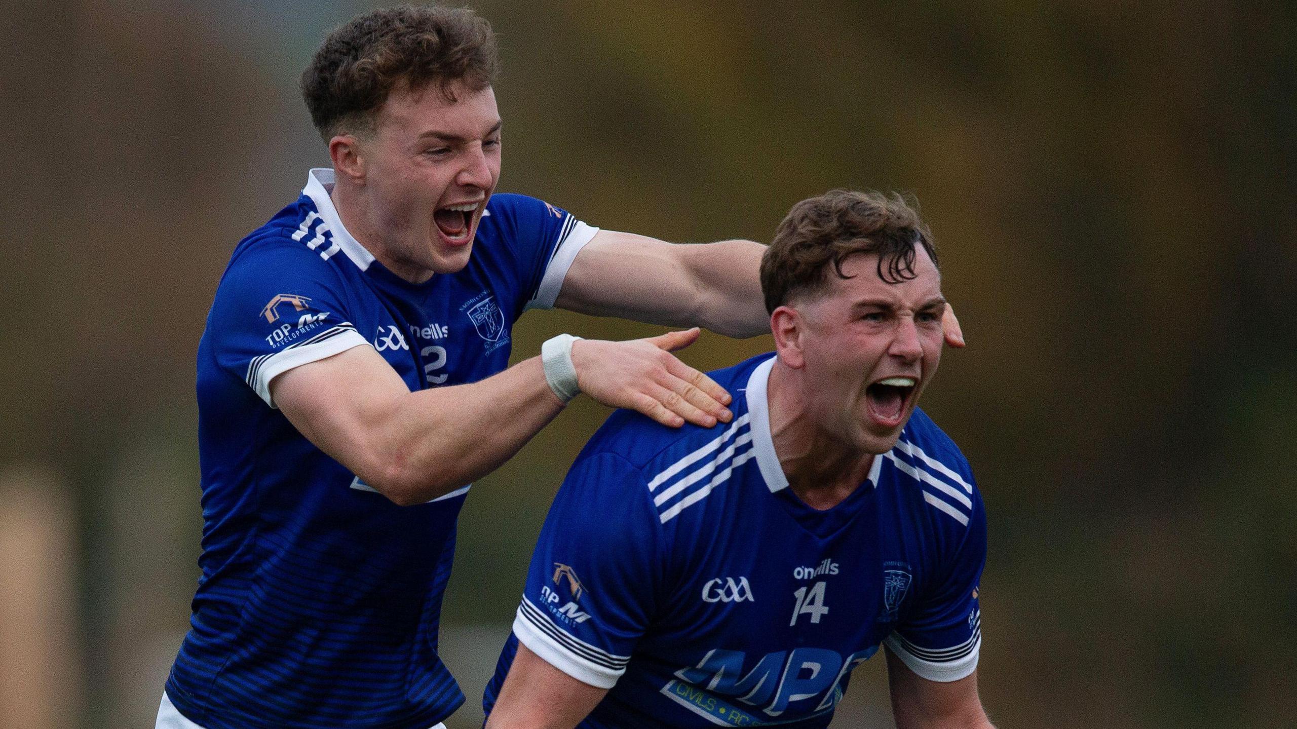 Shea Malone and Charles McGuinness of Naomh Conaill celebrate their sides extra-time win.