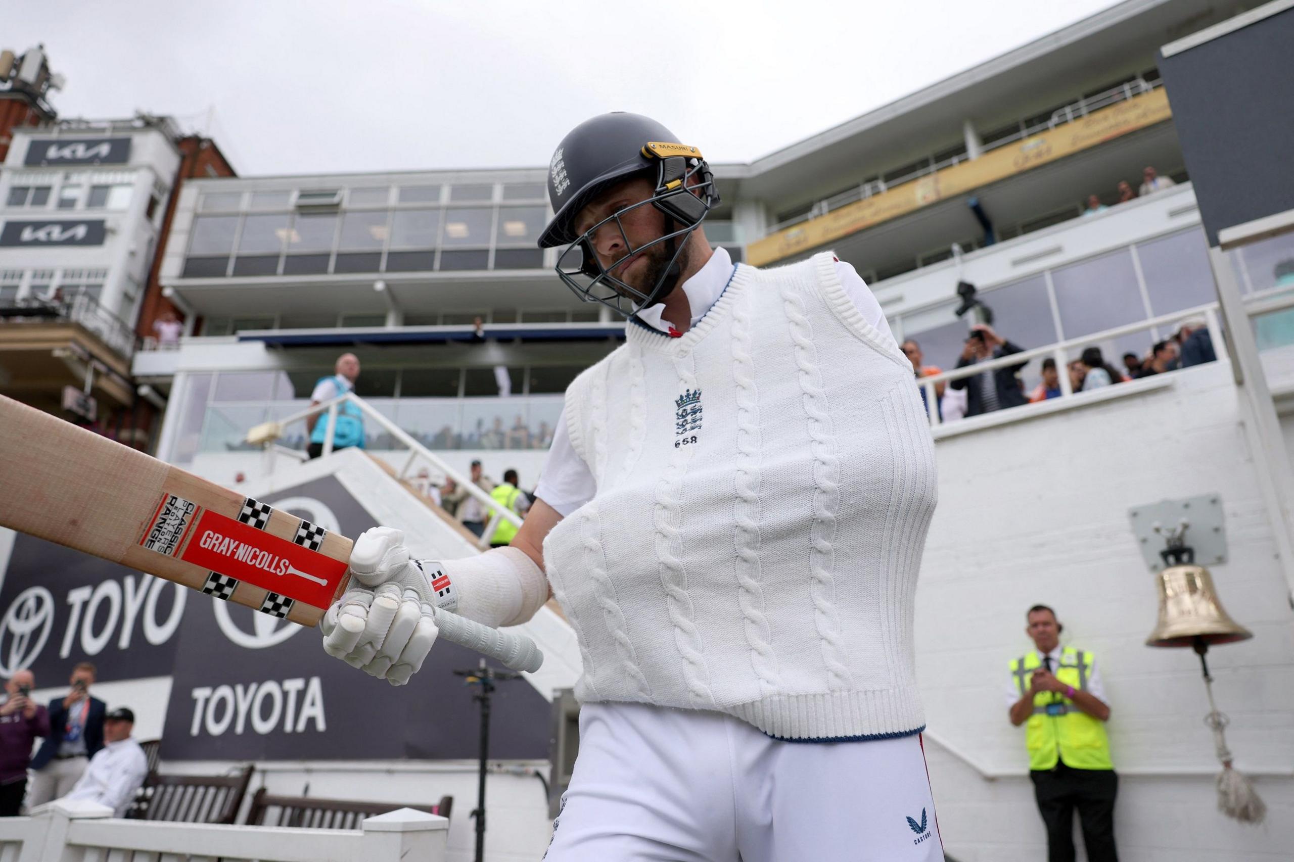 Chris Woakes coming out to bat for England