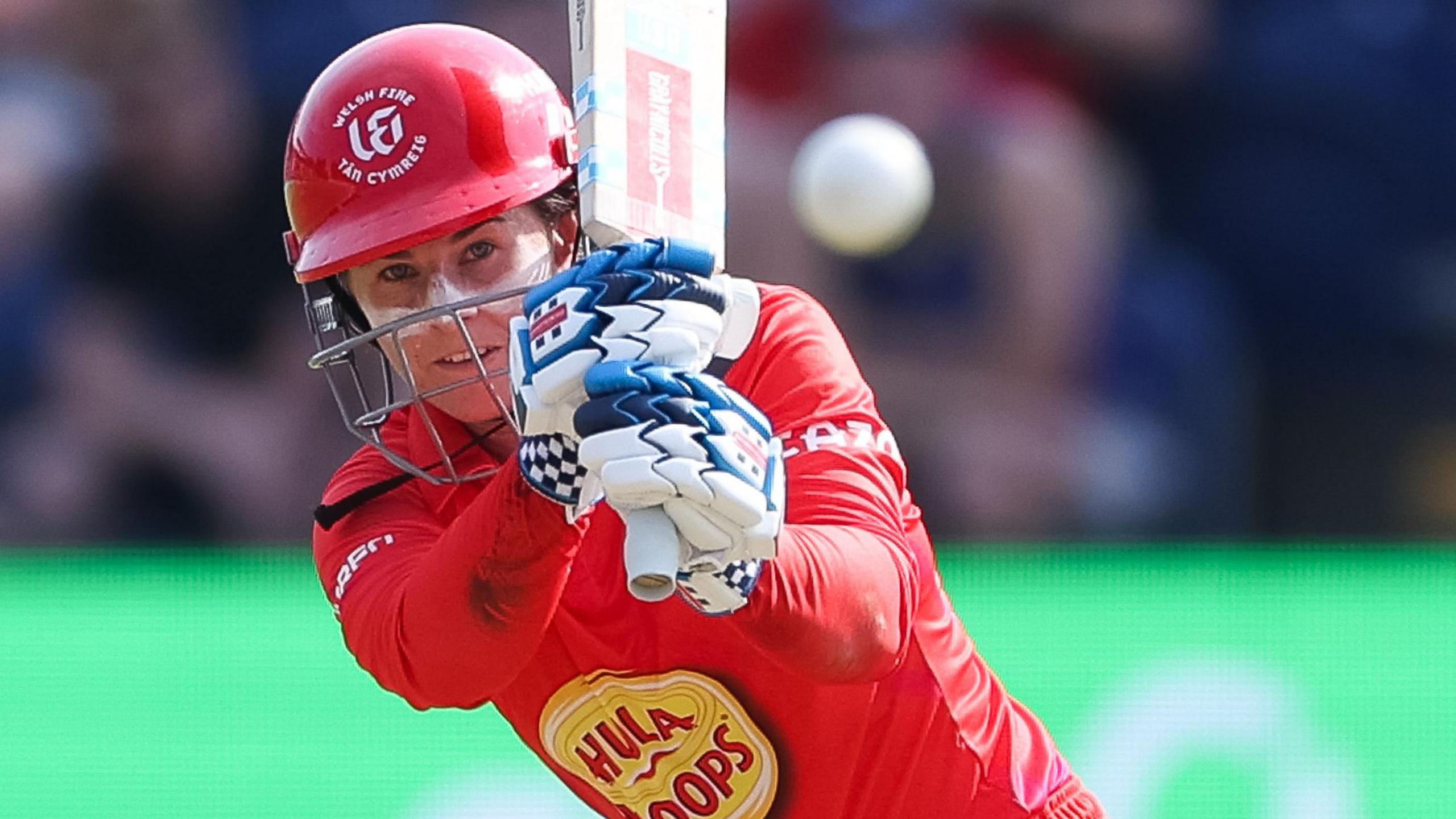 Welsh Fire batter Tammy Beaumont strikes the ball in The Hundred