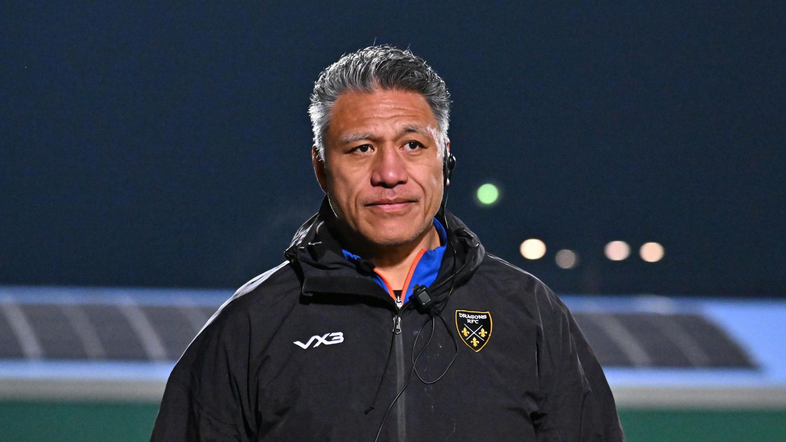 Dragons head coach Filo Tiatia at the defeat to Benetton on 7 January 