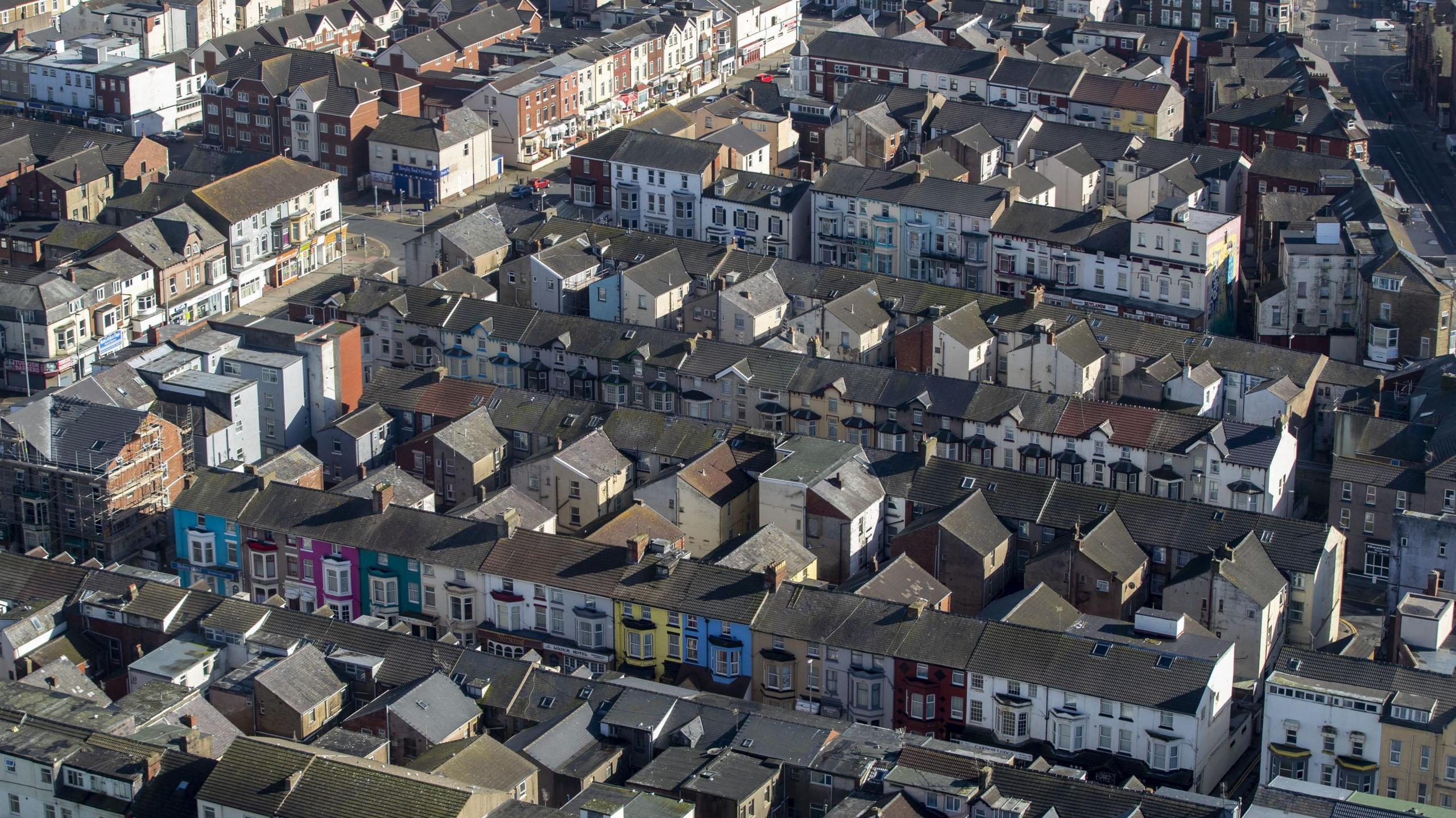 Ariel view of hundred of terraced properties 