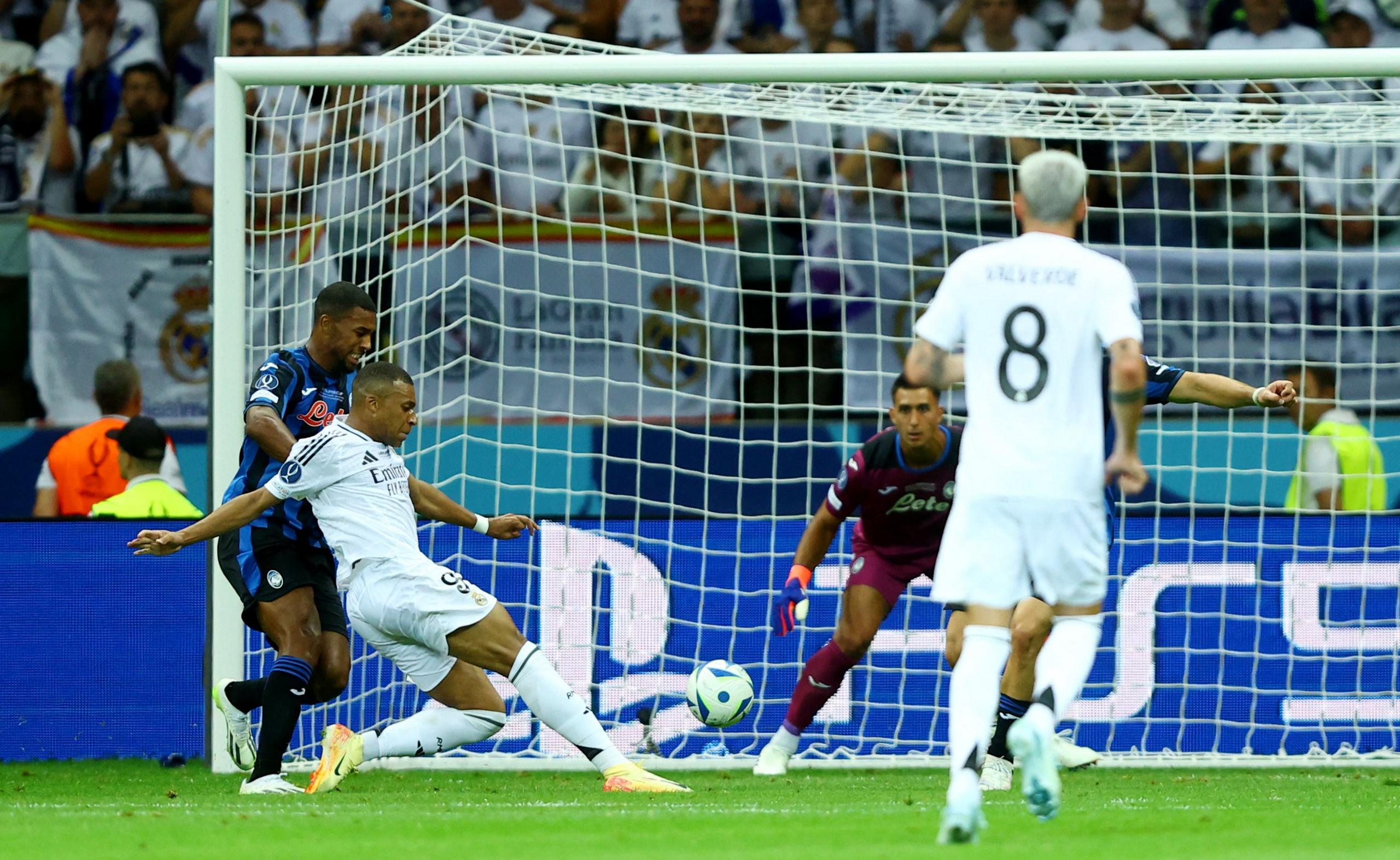 Real Madrid's Kylian Mbappe scores their second goal