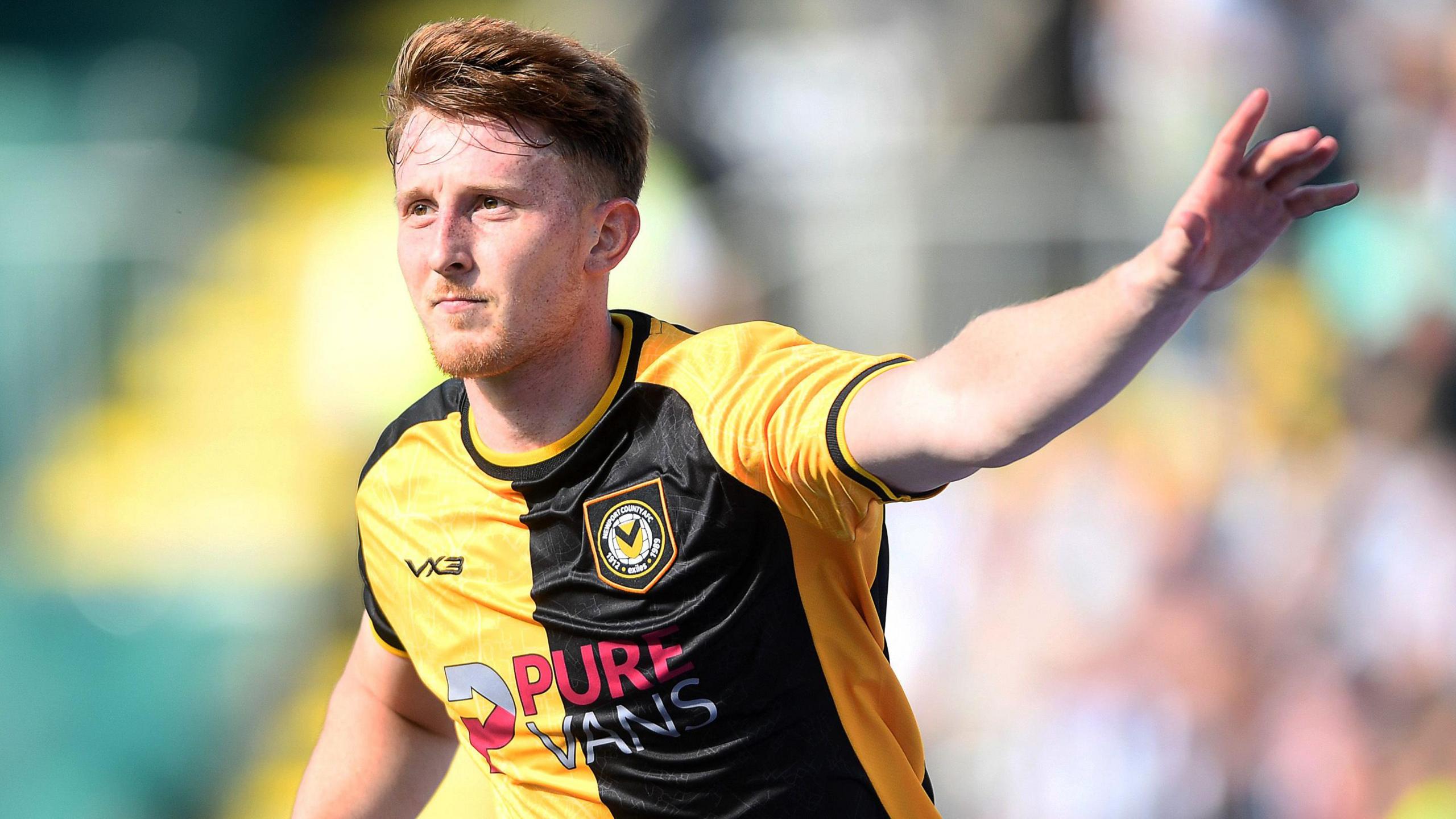 Ged Garner celebrates scoring for Newport