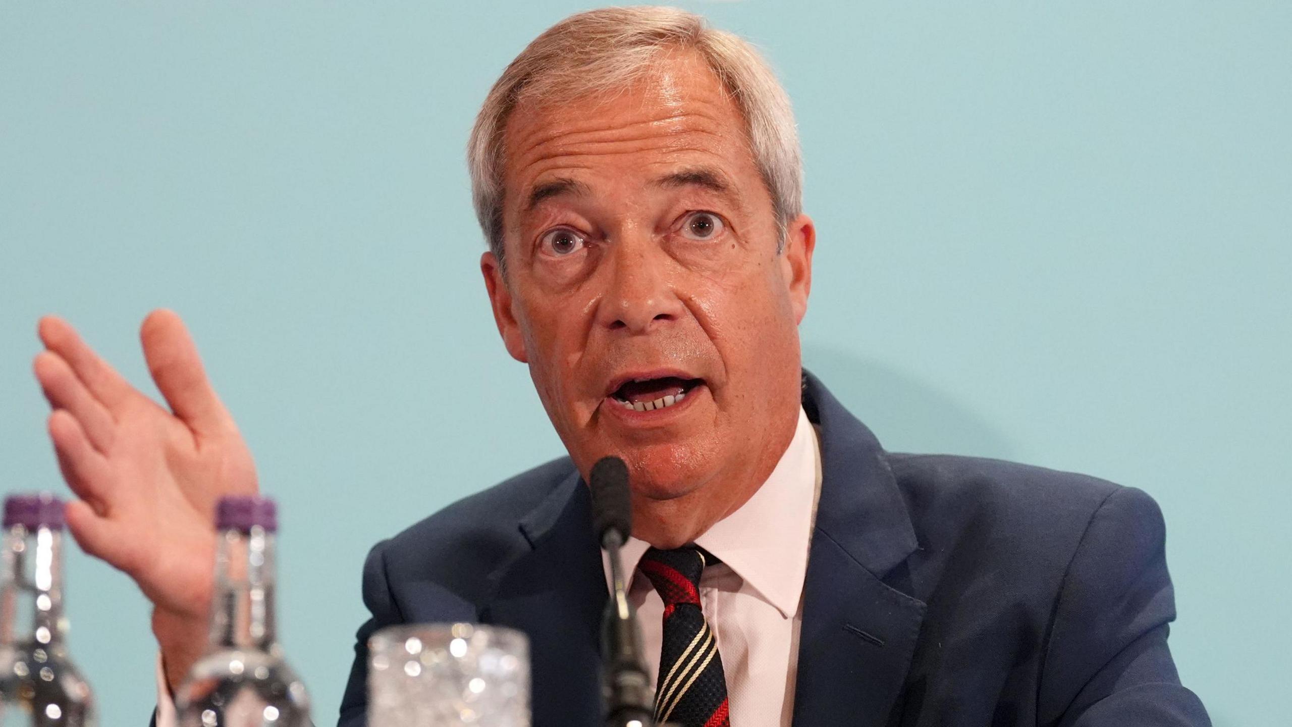 Reform UK party leader Nigel Farage speaks during a press conference in Scotland on Wednesday