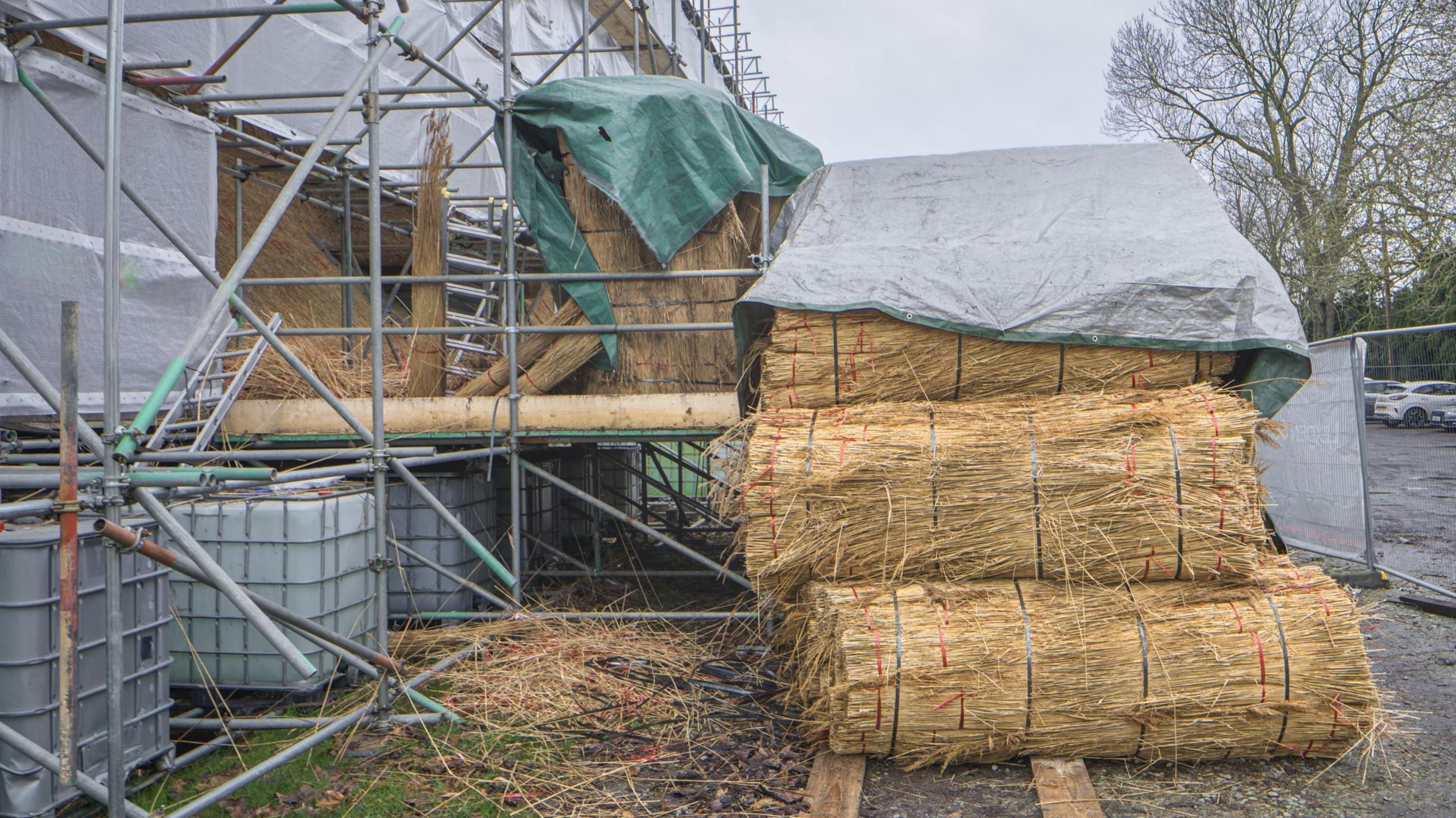 Bundles of water reed used in the re-thatch.