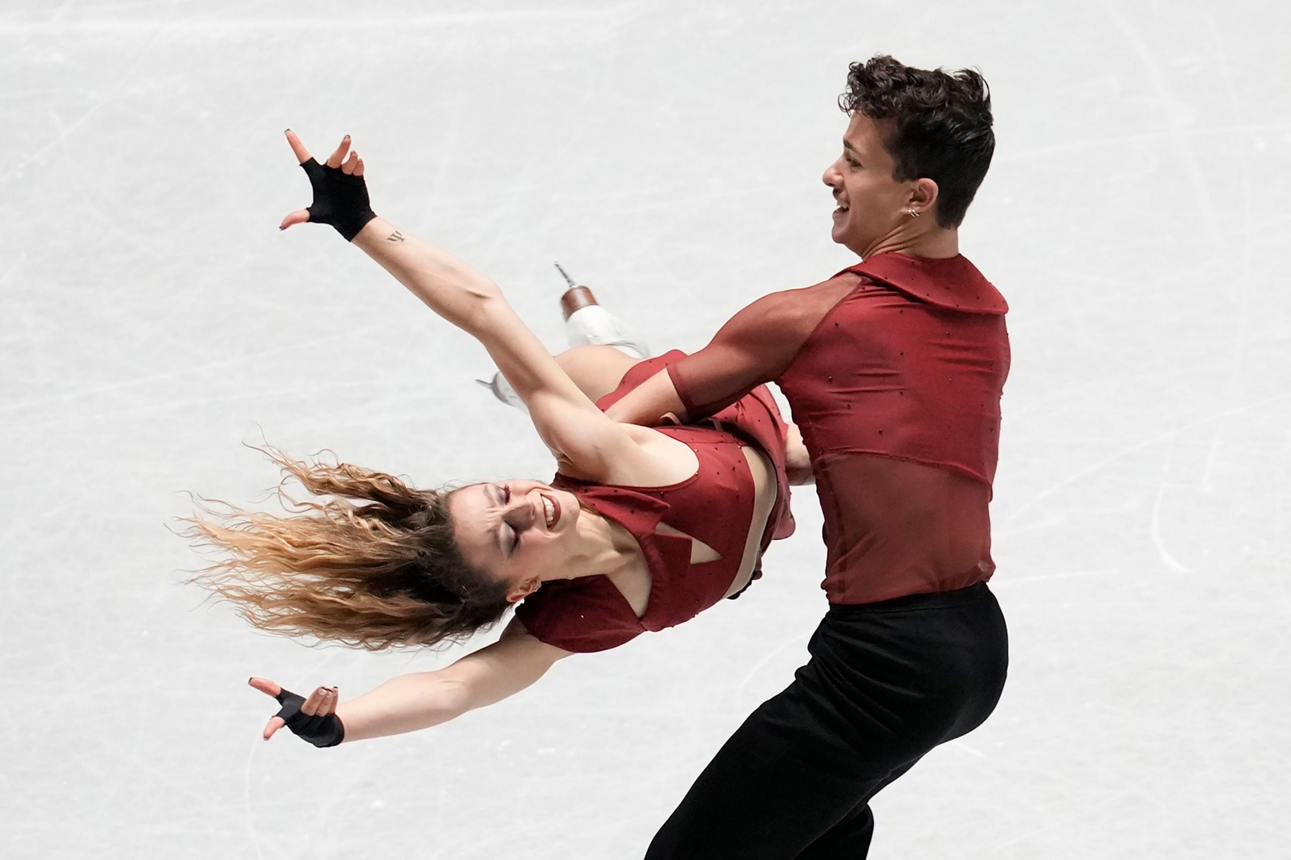 Marie Dupayage and Thomas Nabais of France compete in the Ice Dance Rhythm Dance during the ISU Grand Prix of Figure Skating NHK Trophy at Yoyogi National Gymnasium on 8 November 2024 in Tokyo, Japan