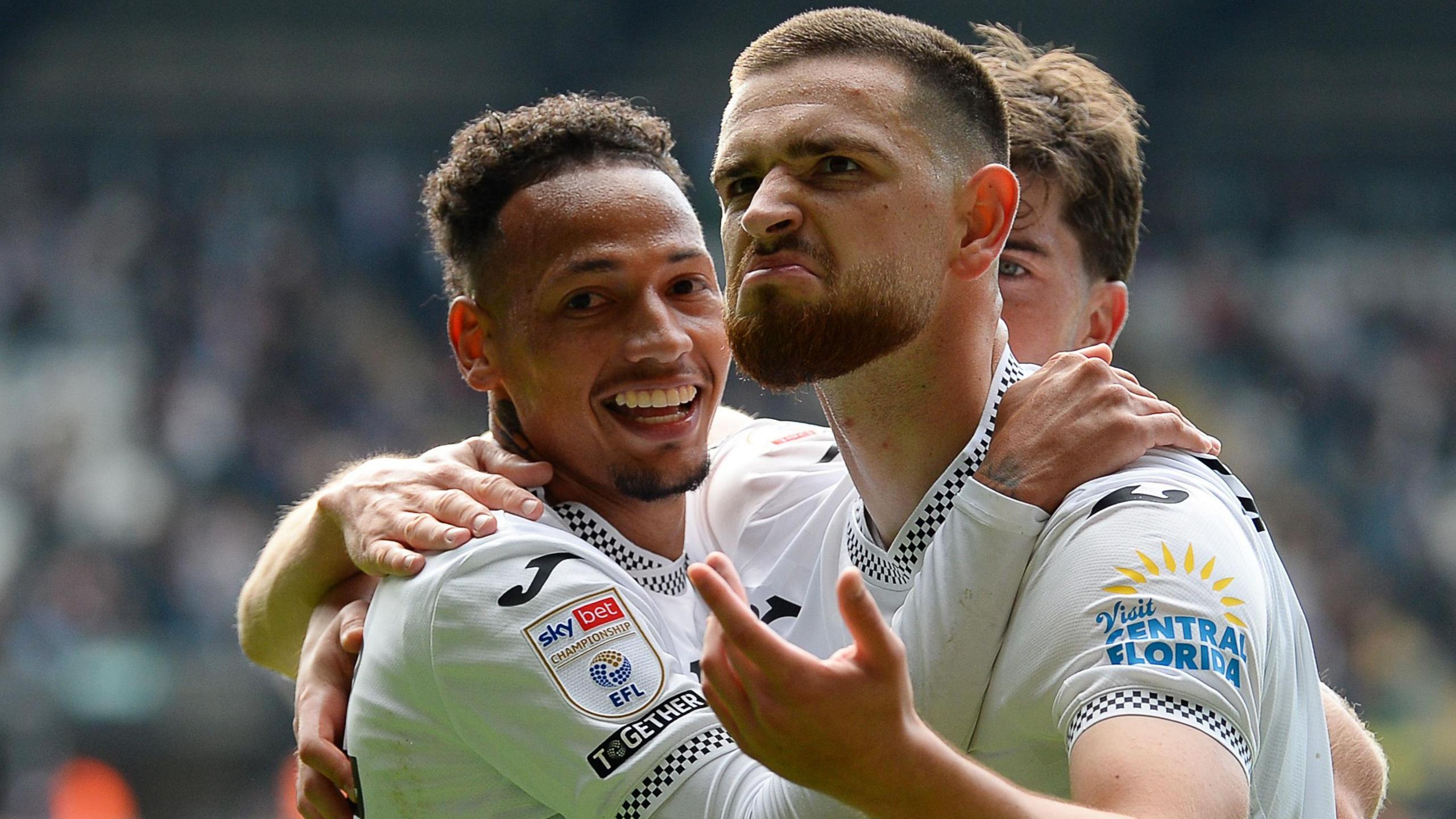 Zan Vipotnik (right) celebrates scoring for Swansea against Millwall