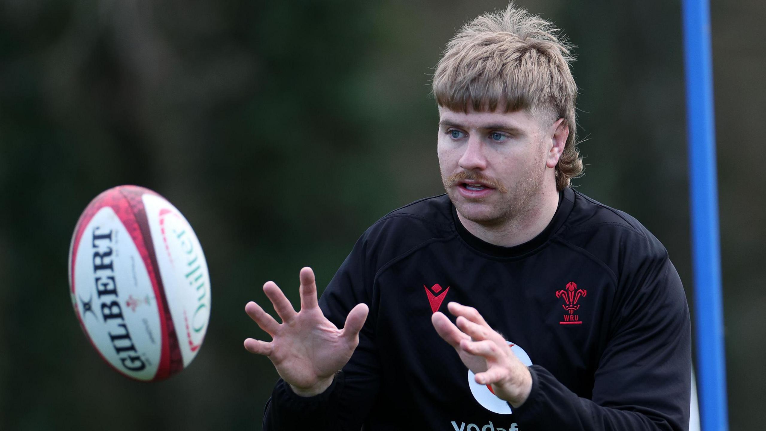 Dragons number eight Aaron Wainwright training with Wales