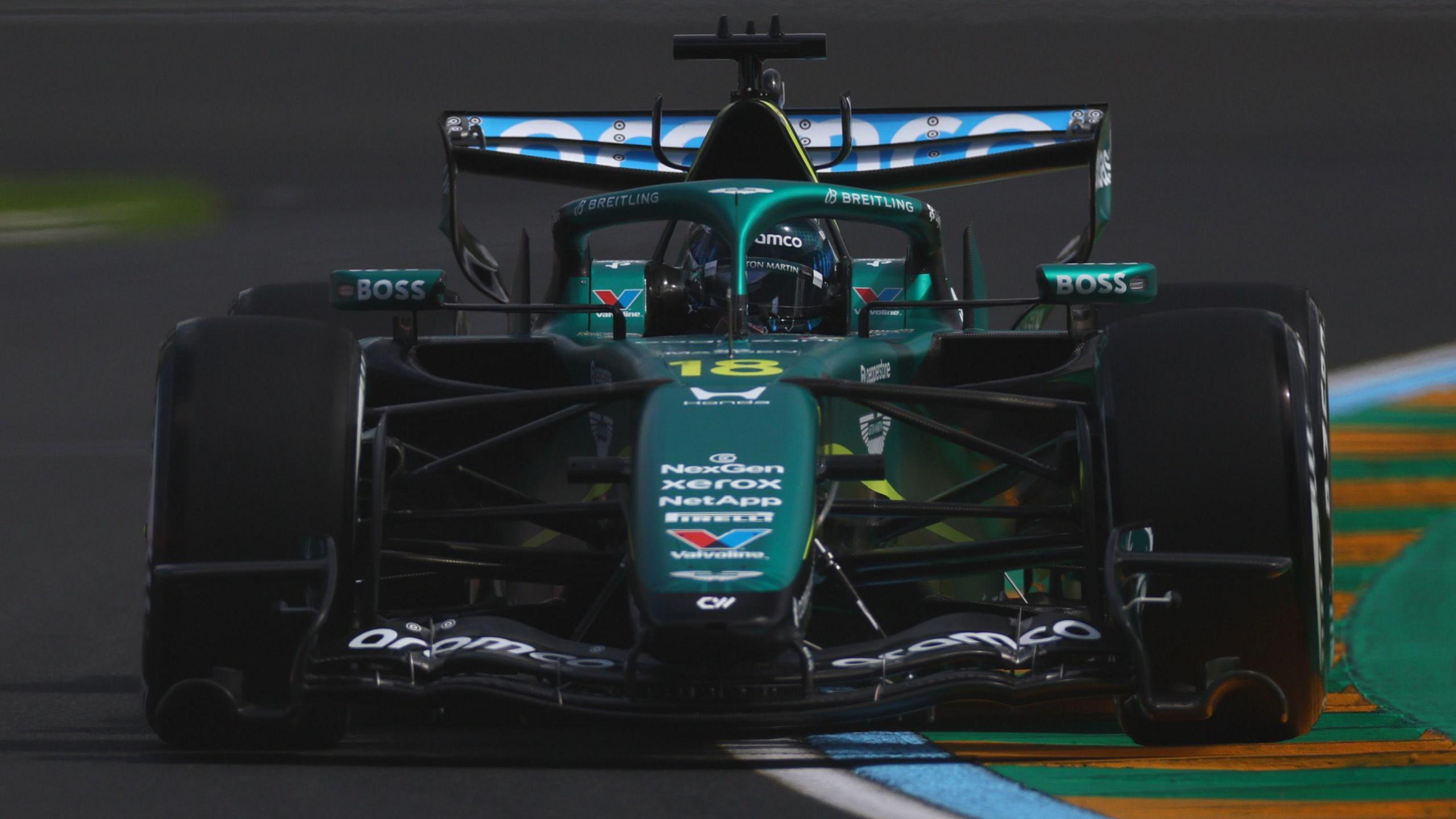Aston Martin's Lance Stroll on track during first practice for the Australian Grand Prix