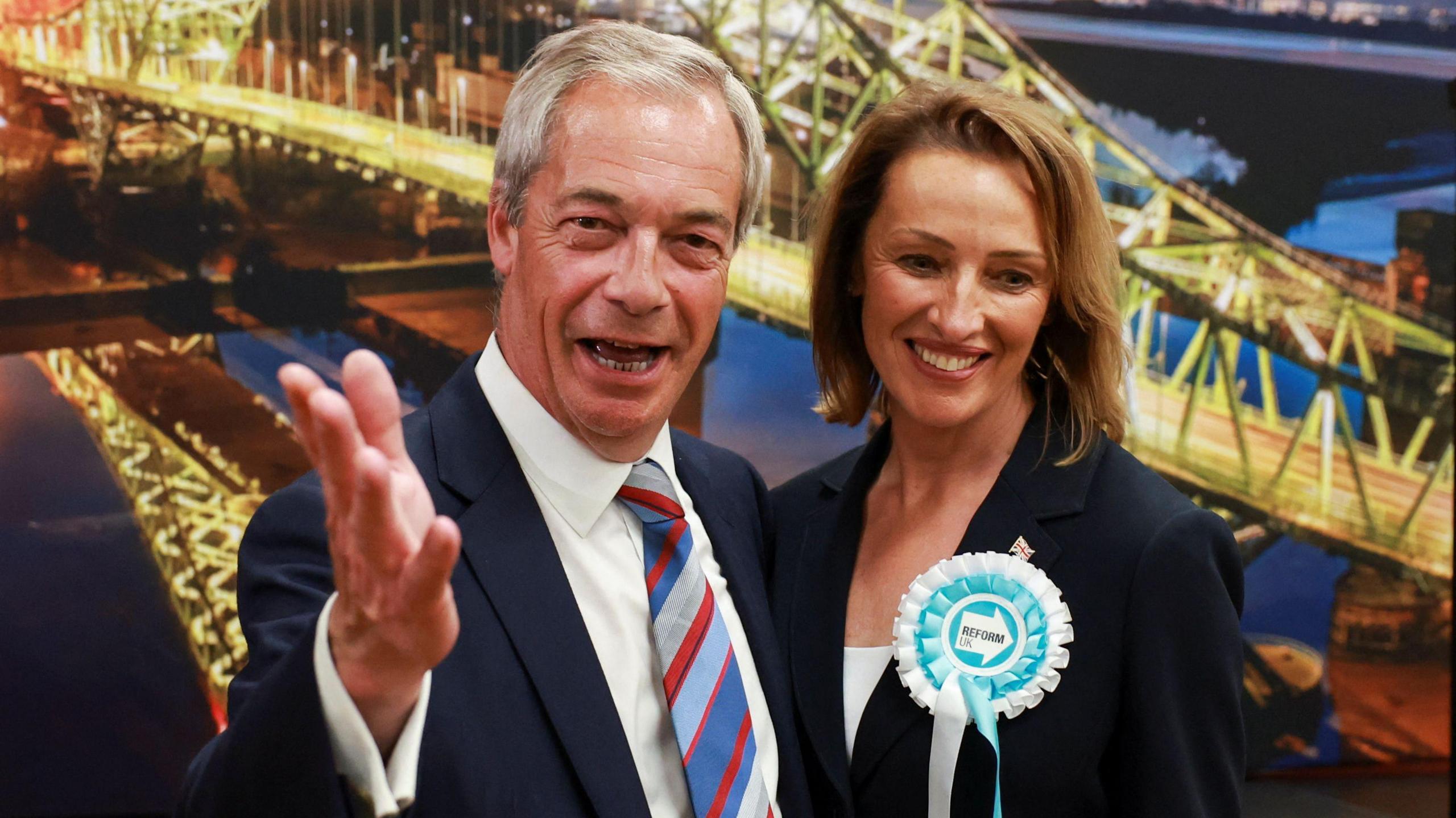 Reform party leader Nigel Farage and Sarah Pochin MP
