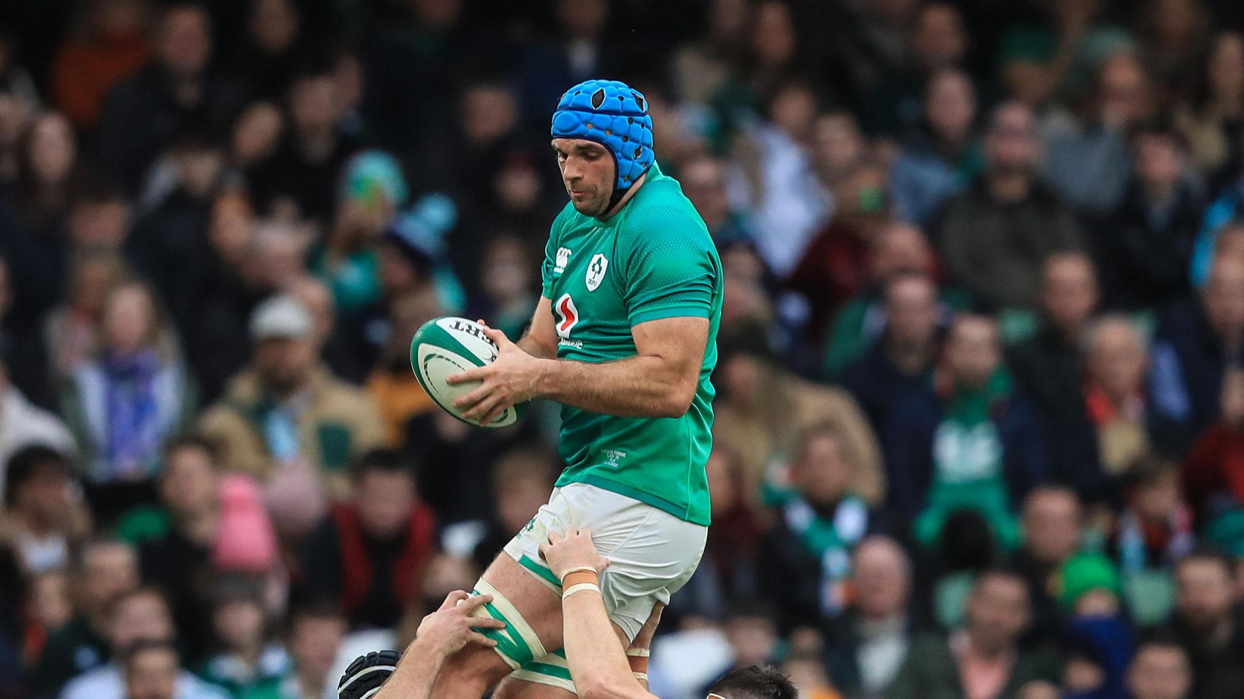 Tadhg Beirne rises to claim the ball for Ireland.