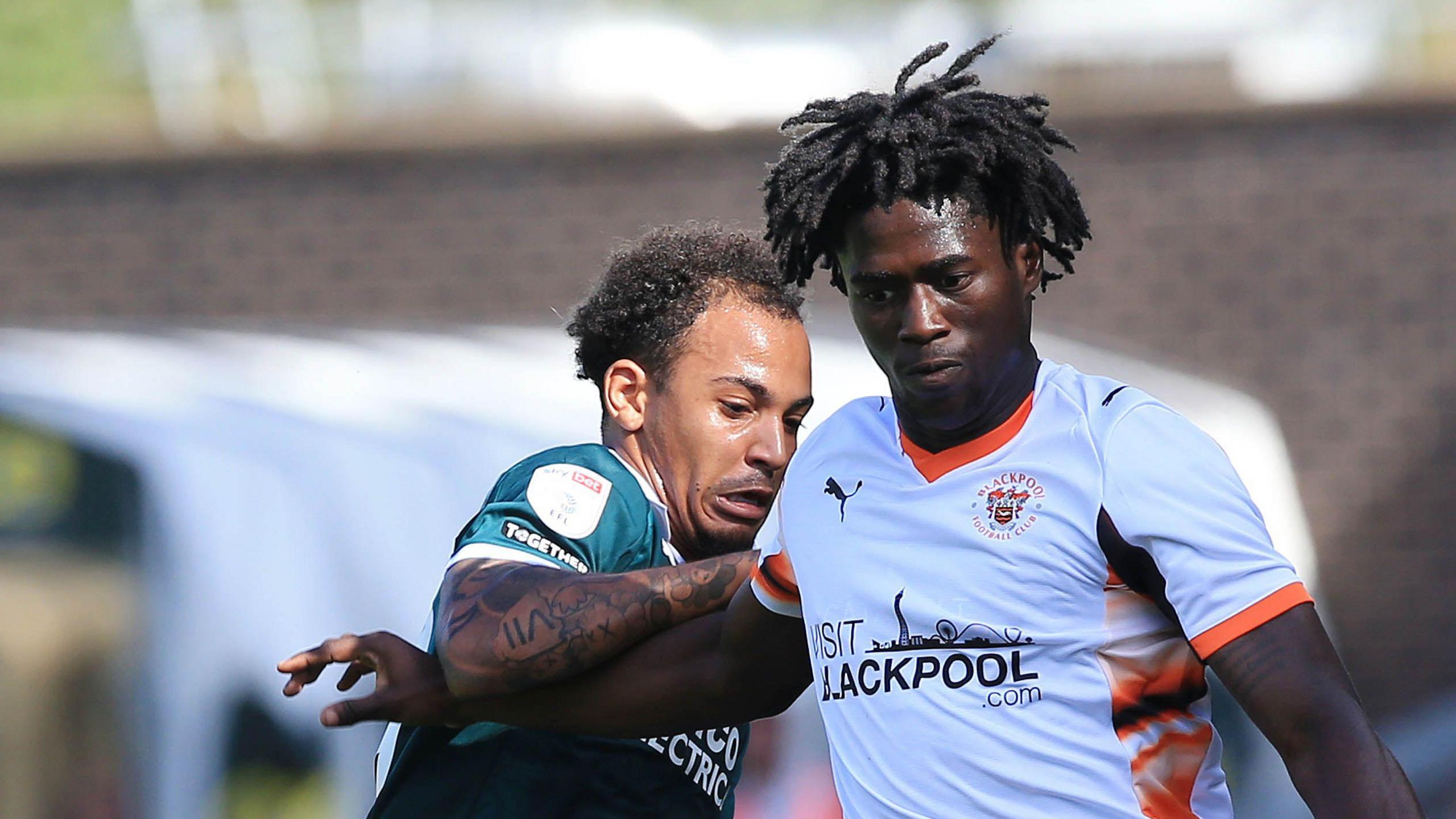 Malcolm Ebiowei in action for Blackpool against Plymouth Argyle