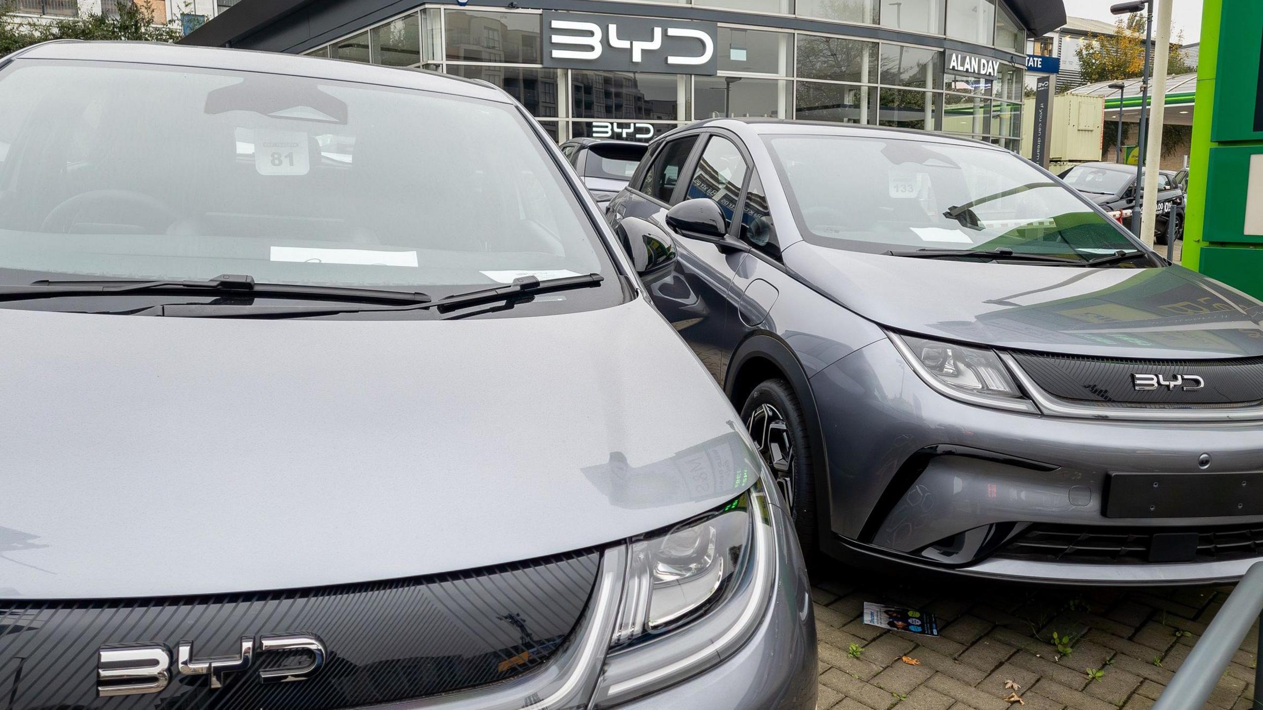BYD cars in a London showroom