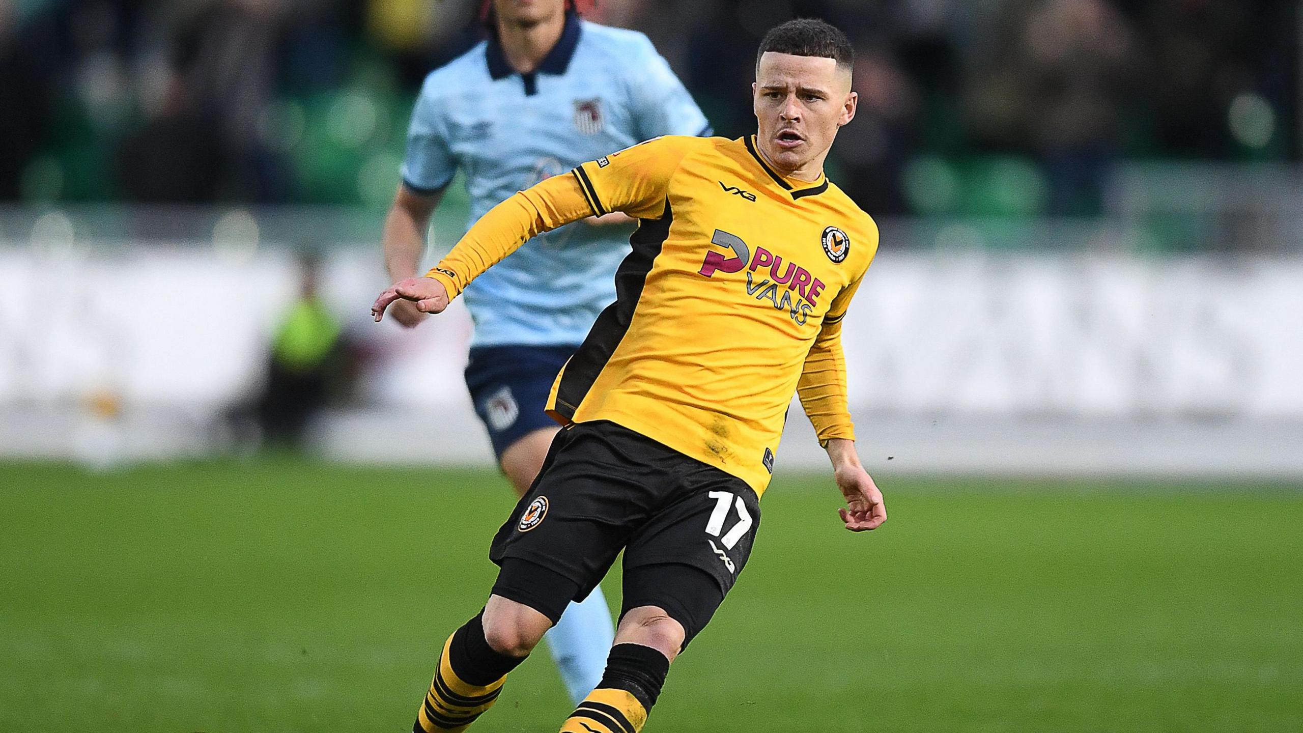 Kieron Evans playing for Newport County on loan from Cardiff City 