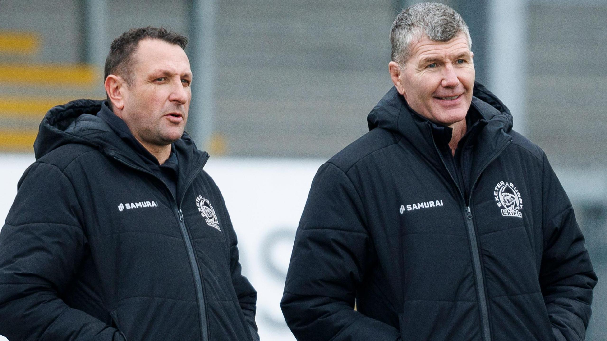 Rob Baxter (right) talks to Ali Hepher