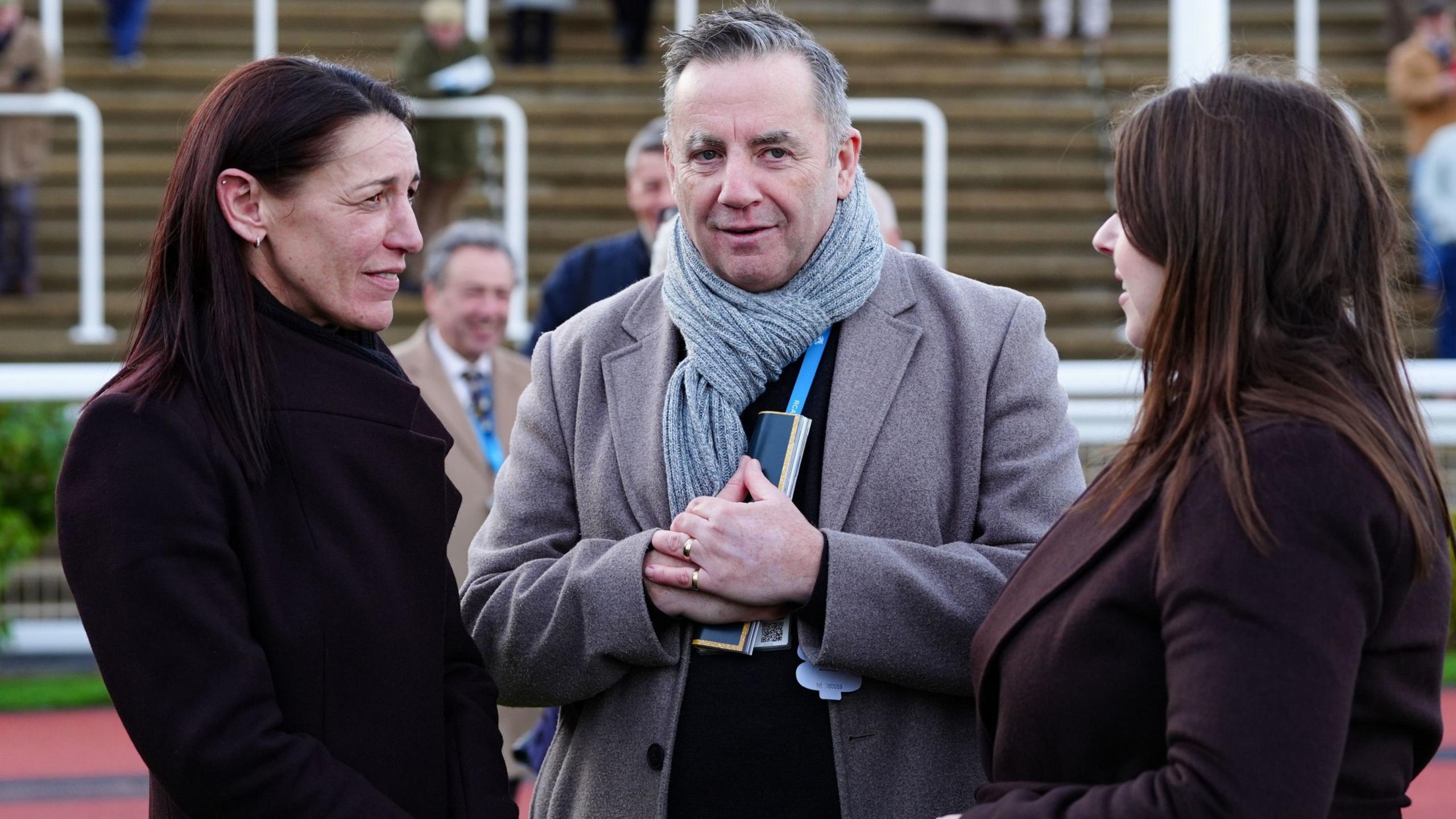Glengouly's trainer Faye Bramley with John and Amy Hunt at Cheltenham