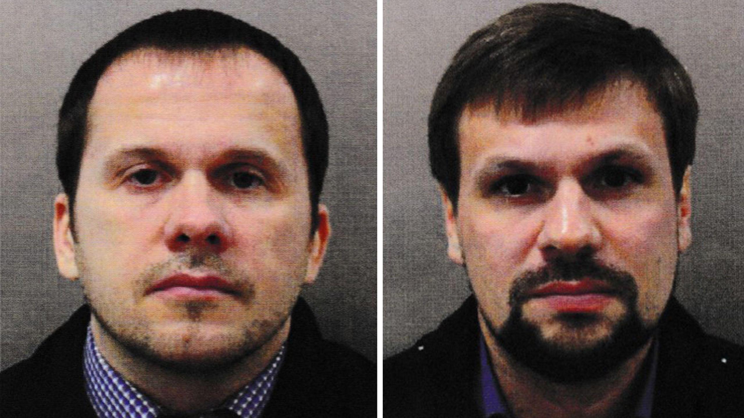 Two mugshot-style photos of Alexander Petrov and Ruslan Boshirov