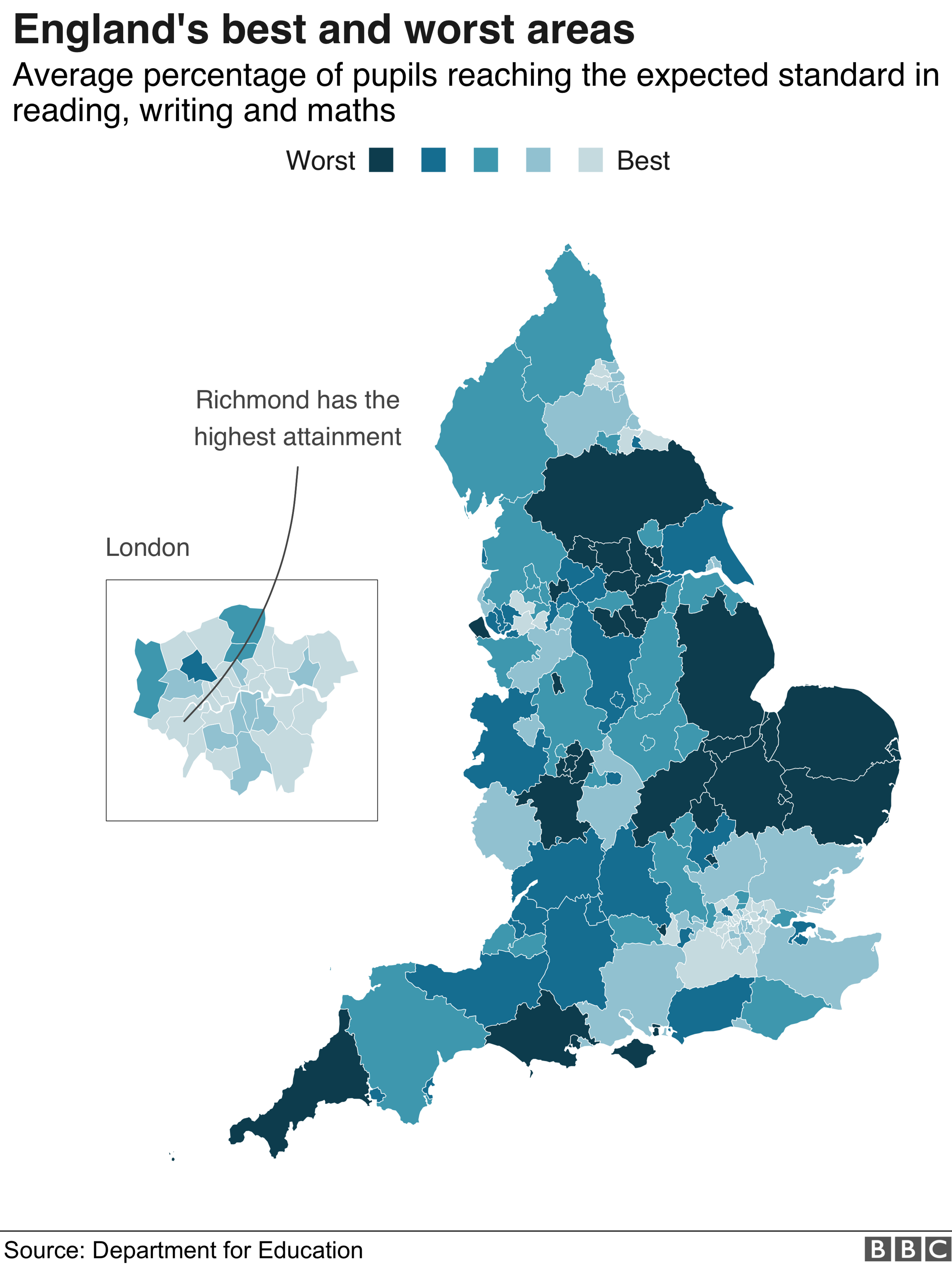 Map showing attainment across England