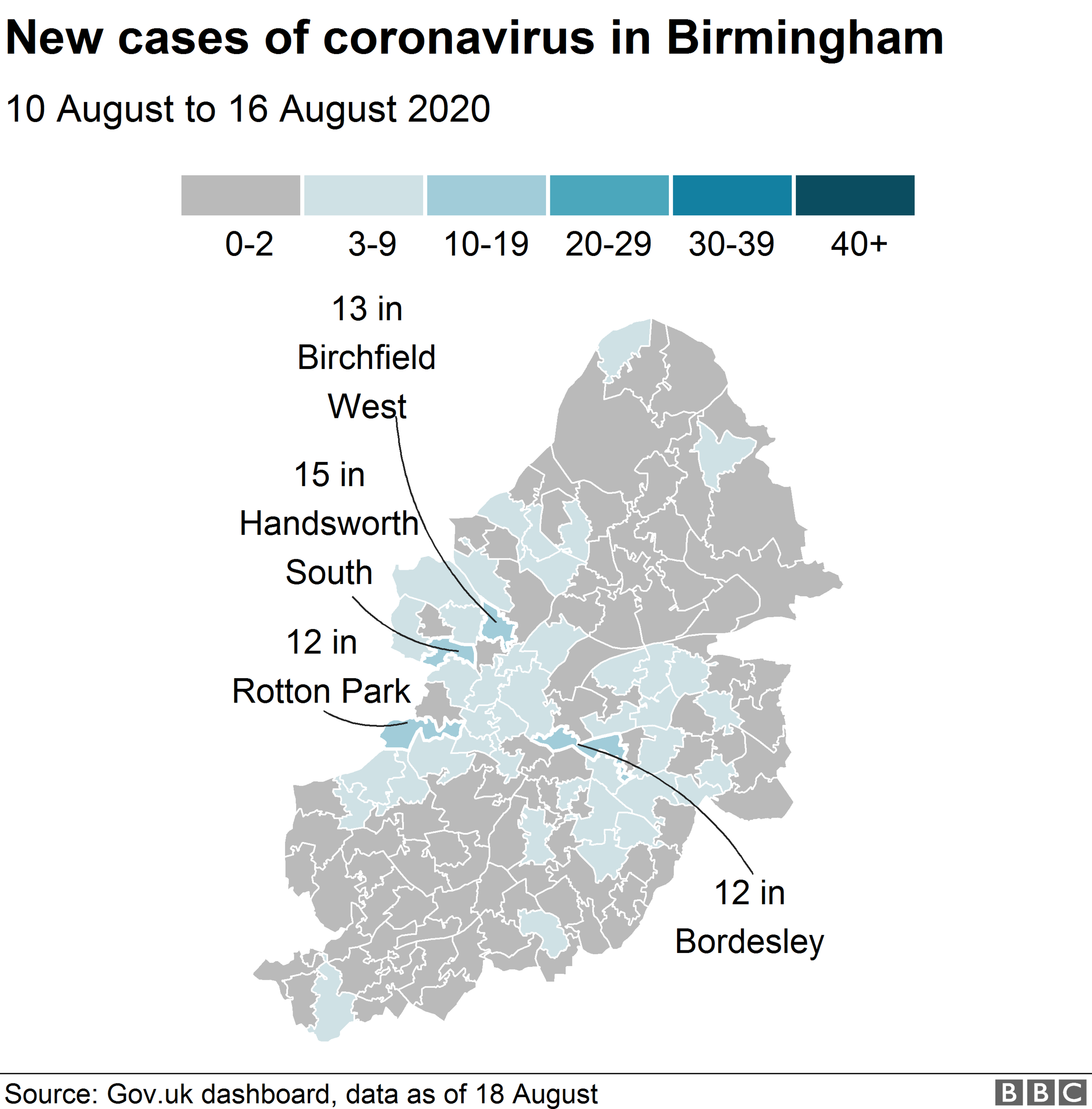 Map of Birmingham showing coronavirus hot spots