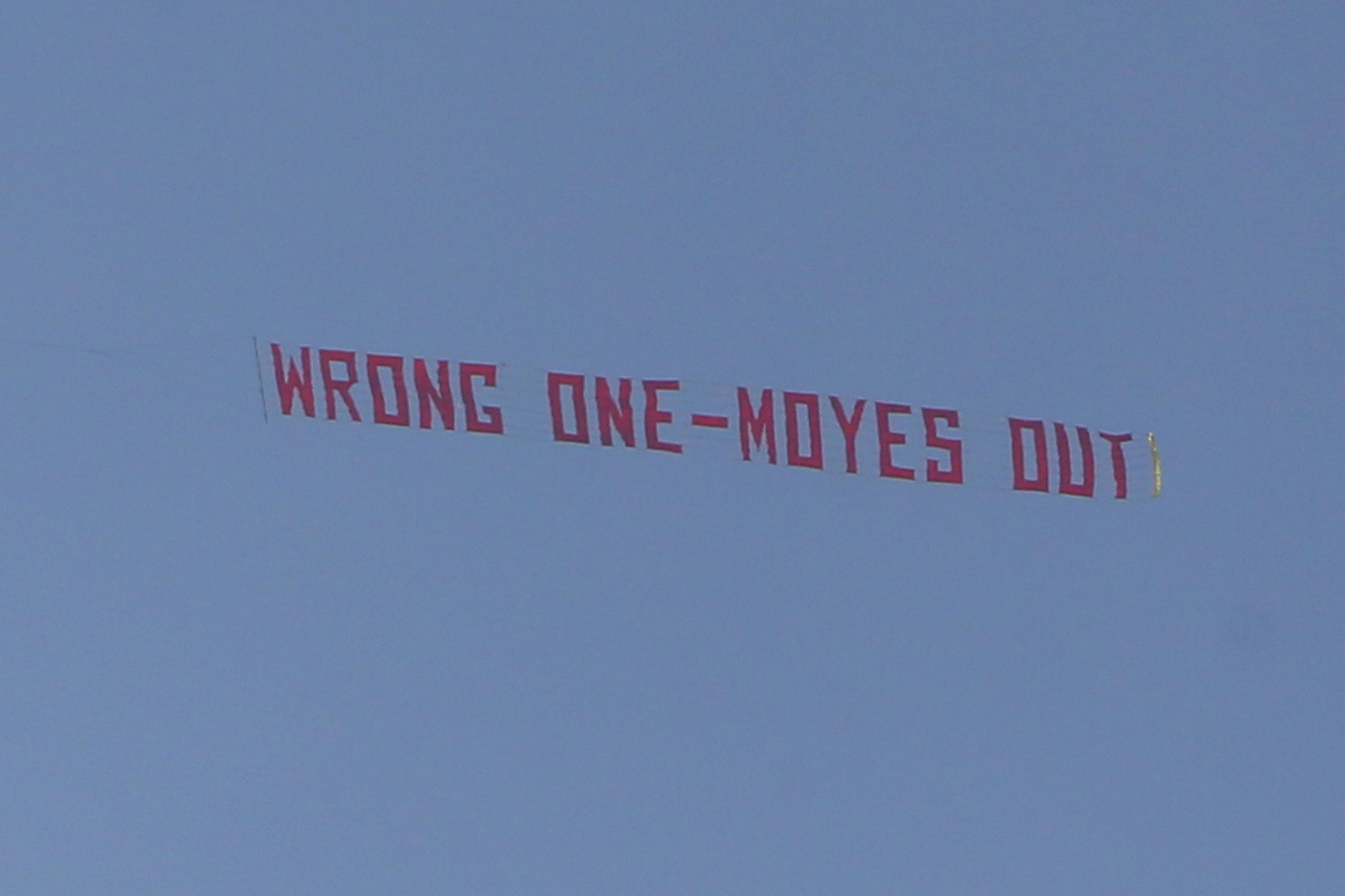 The 'Moyes Out' banner before Manchester United's 4-1 win over Aston Villa