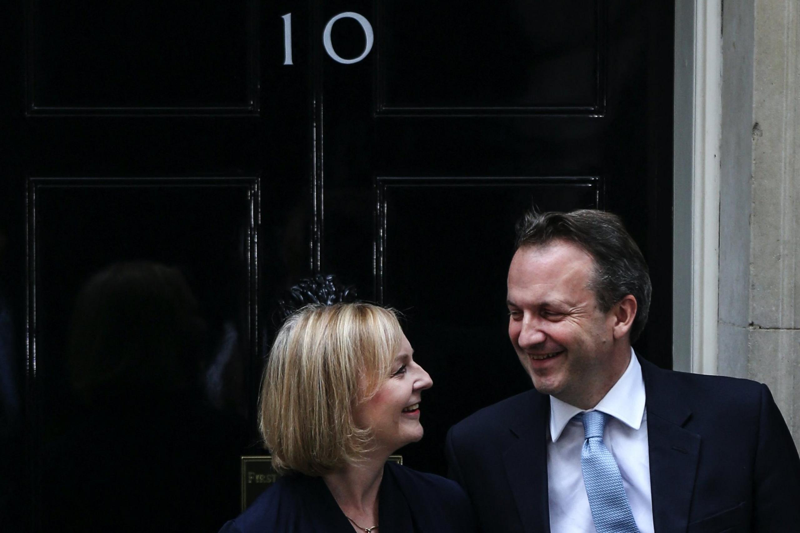 Liz Truss and Hugh O'Leary outside 10 Downing Street