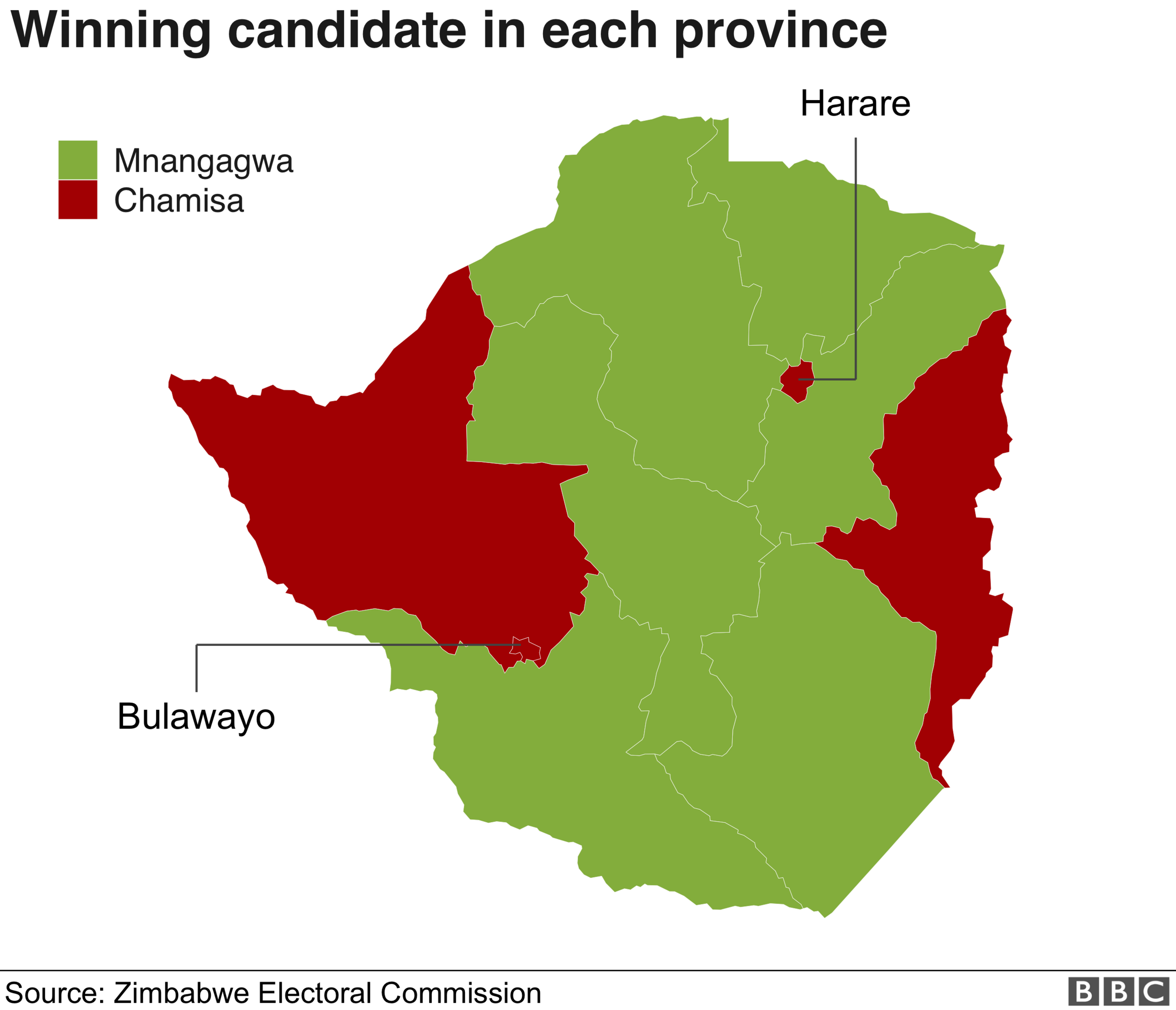 ZImbabwe presidential election results map