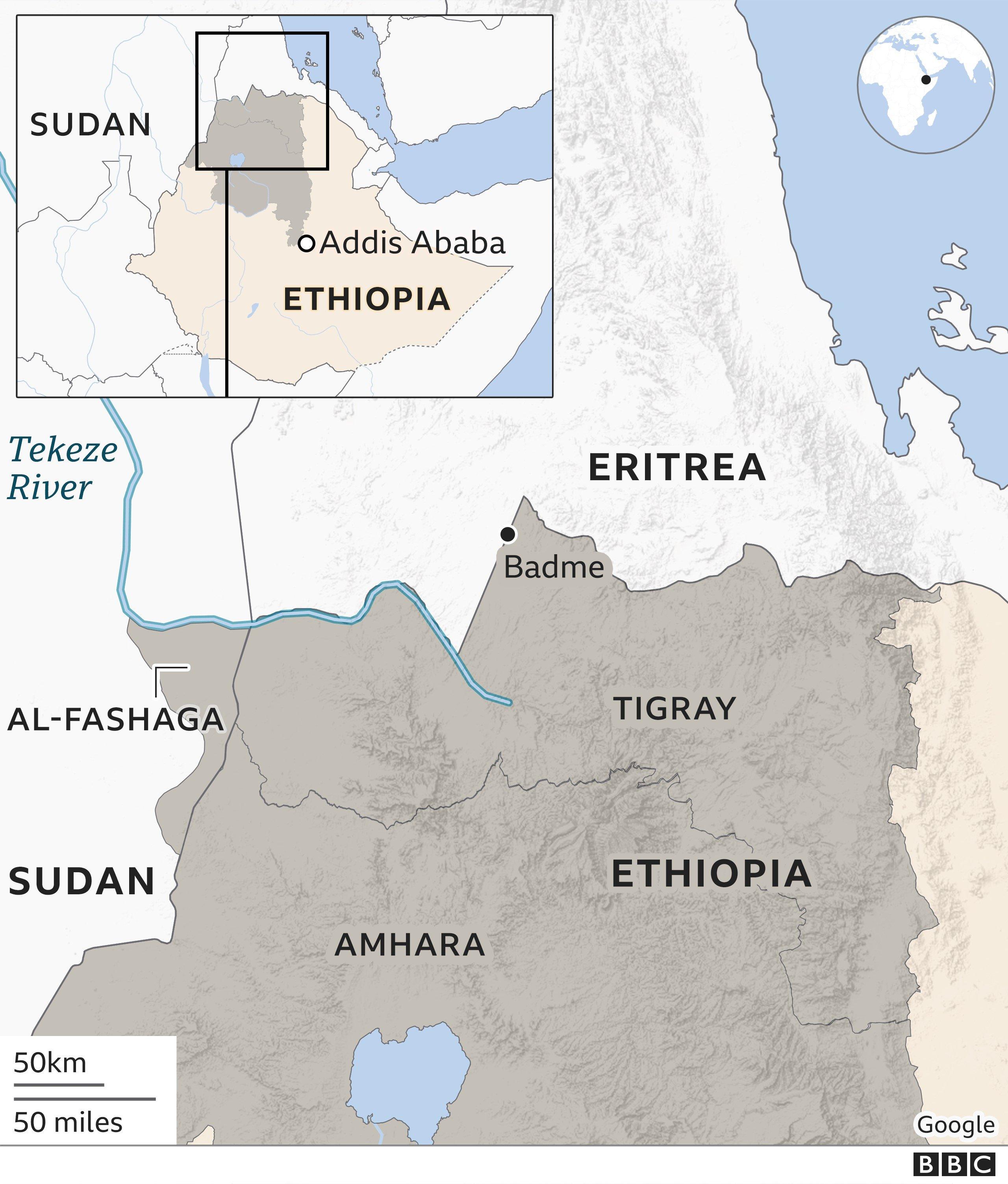 A map showing the border region of al-Fashag