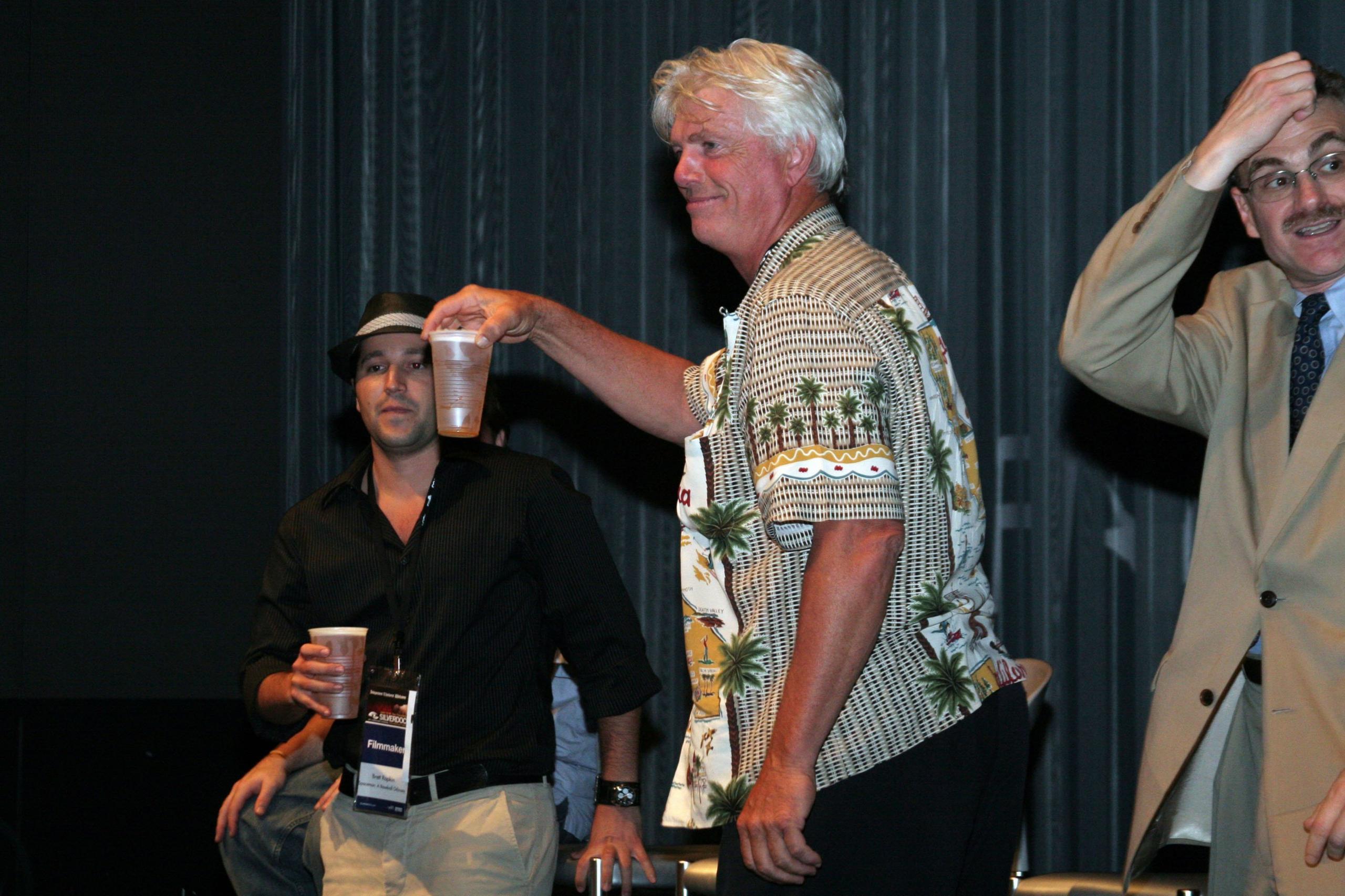 Bill 'Spaceman' Lee enjoys a beer during a panel discussion at Silverdocs on June 14, 2006