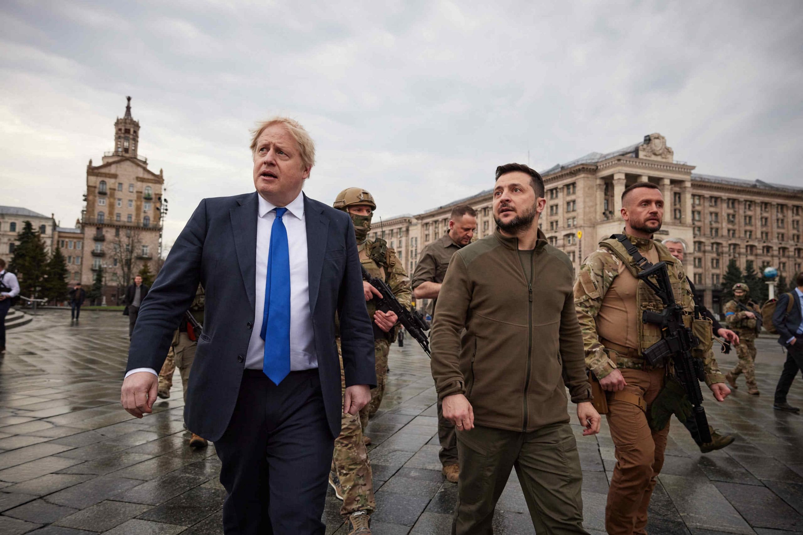 Mr Johnson with President of Ukraine Volodymyr Zelensky, during a visit to Kyiv, 9 April 2022