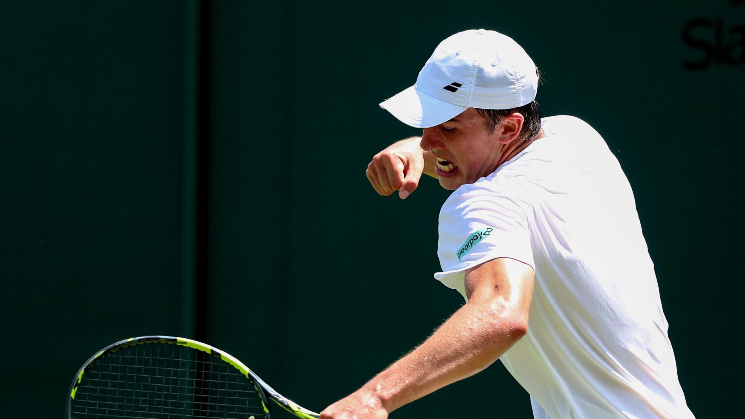 Oliver Tarvet celebrates at Wimbledon