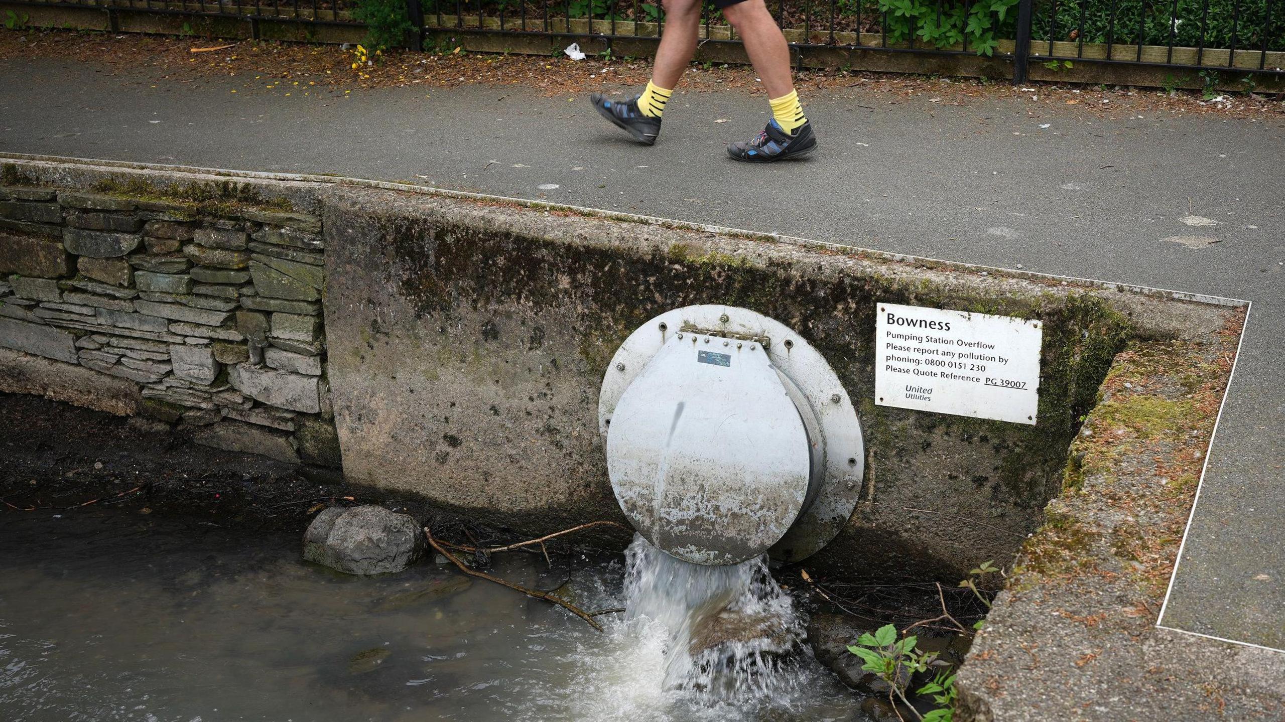 The United Utilities Bowness outfall pipe drains surface water into Lake Windermere on May 21, 2024