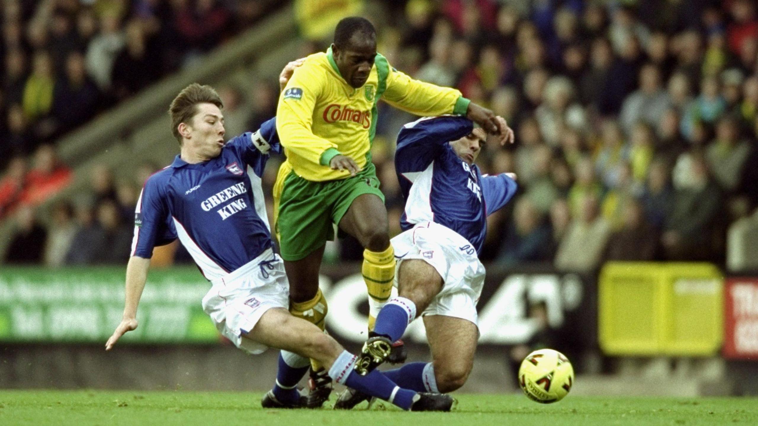 Adrian Forbes playing for Norwich against Ipswich Town