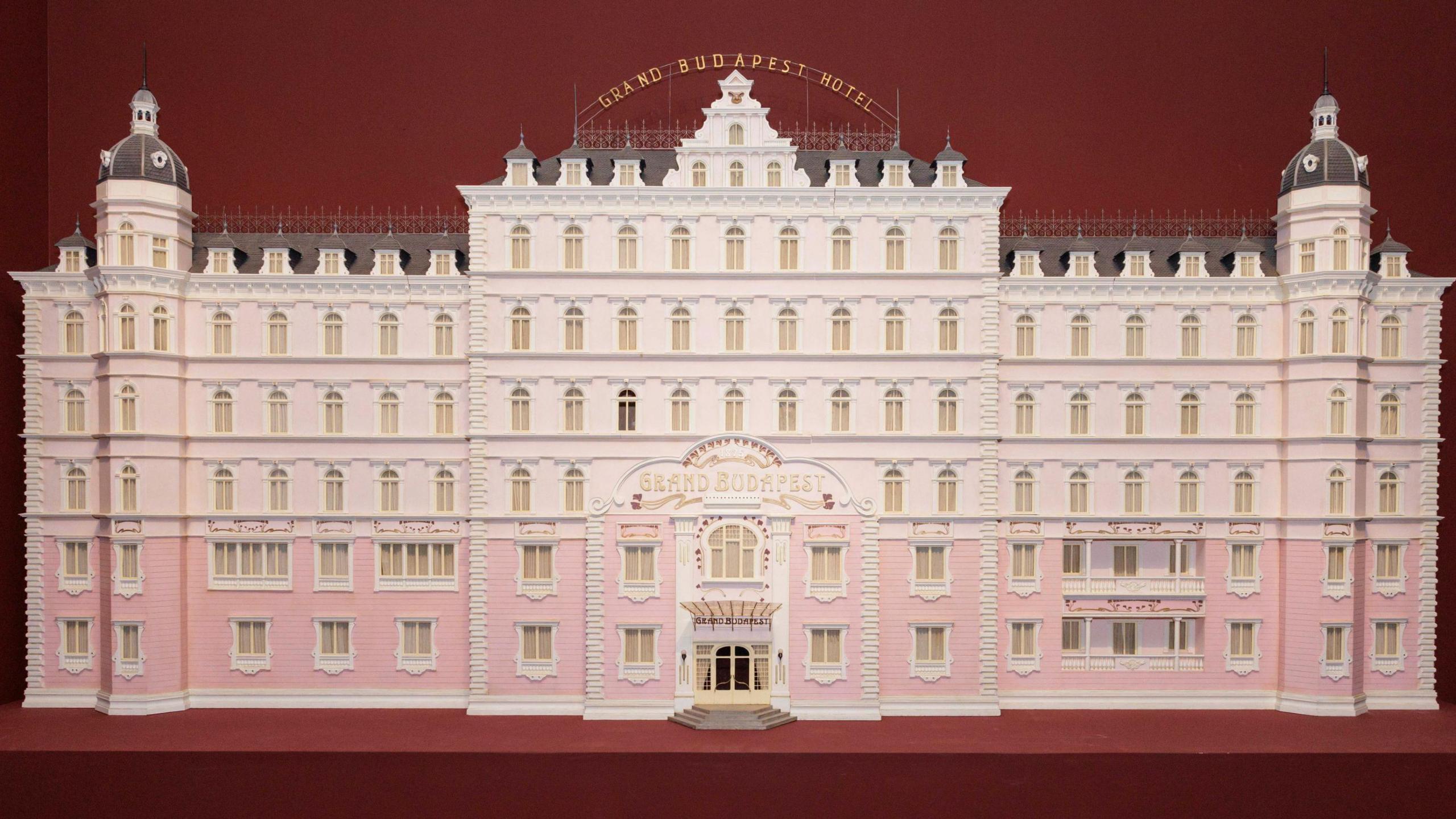 Candy-pink model of the Grand Budapest Hotel