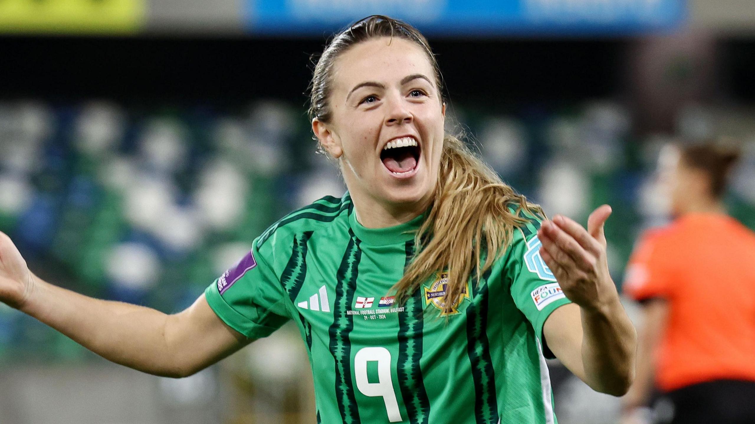 Simone Magill celebrates after Northern Ireland's win over Croatia last month