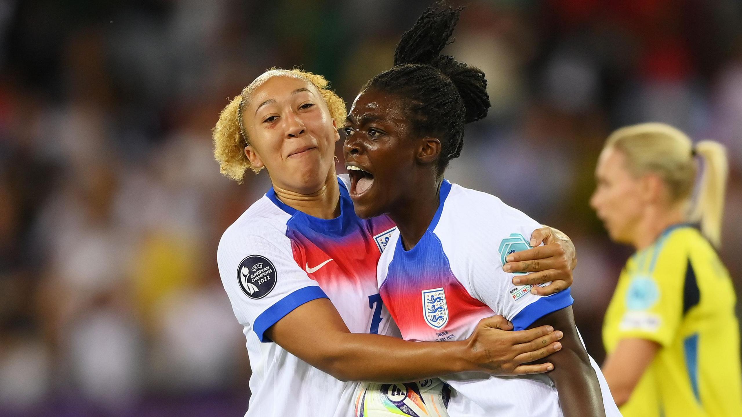 England's Michelle Agyemang celebrates scoring a extremity pinch Lauren James.