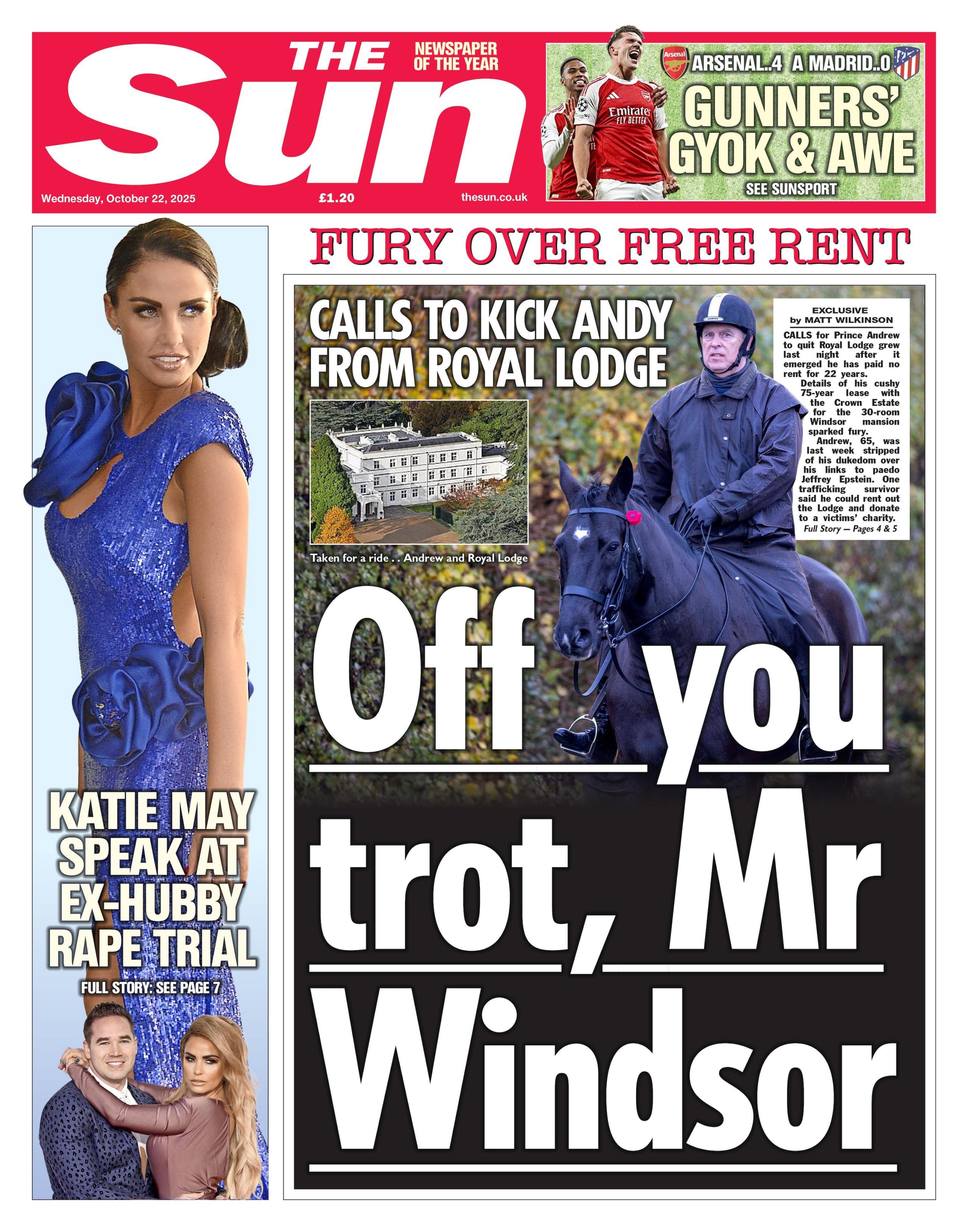 "Off you trot, Mr Windsor" reads the headline on the front page of The Sun.