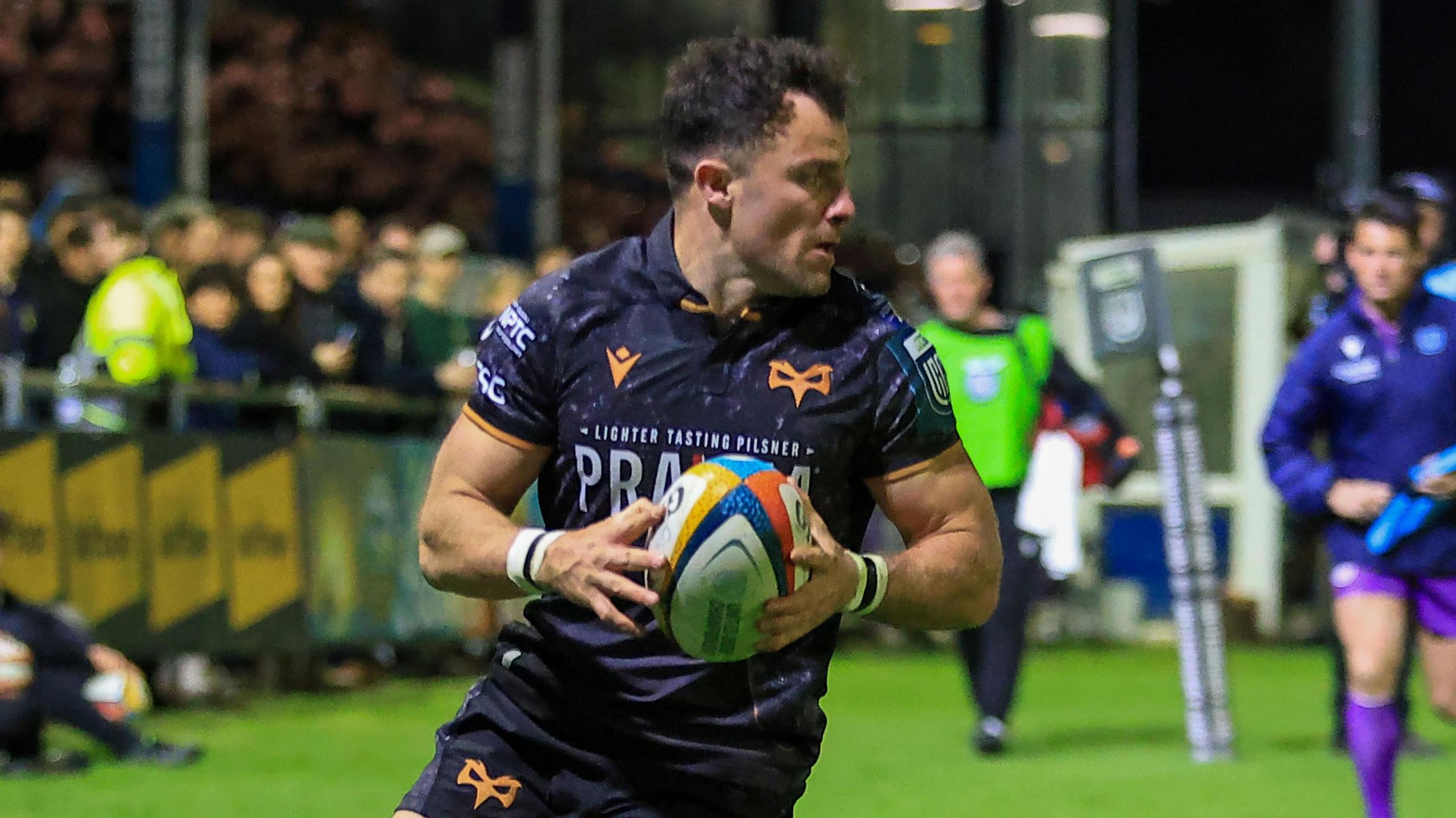 Luke Morgan fields the ball for Ospreys against Sharks