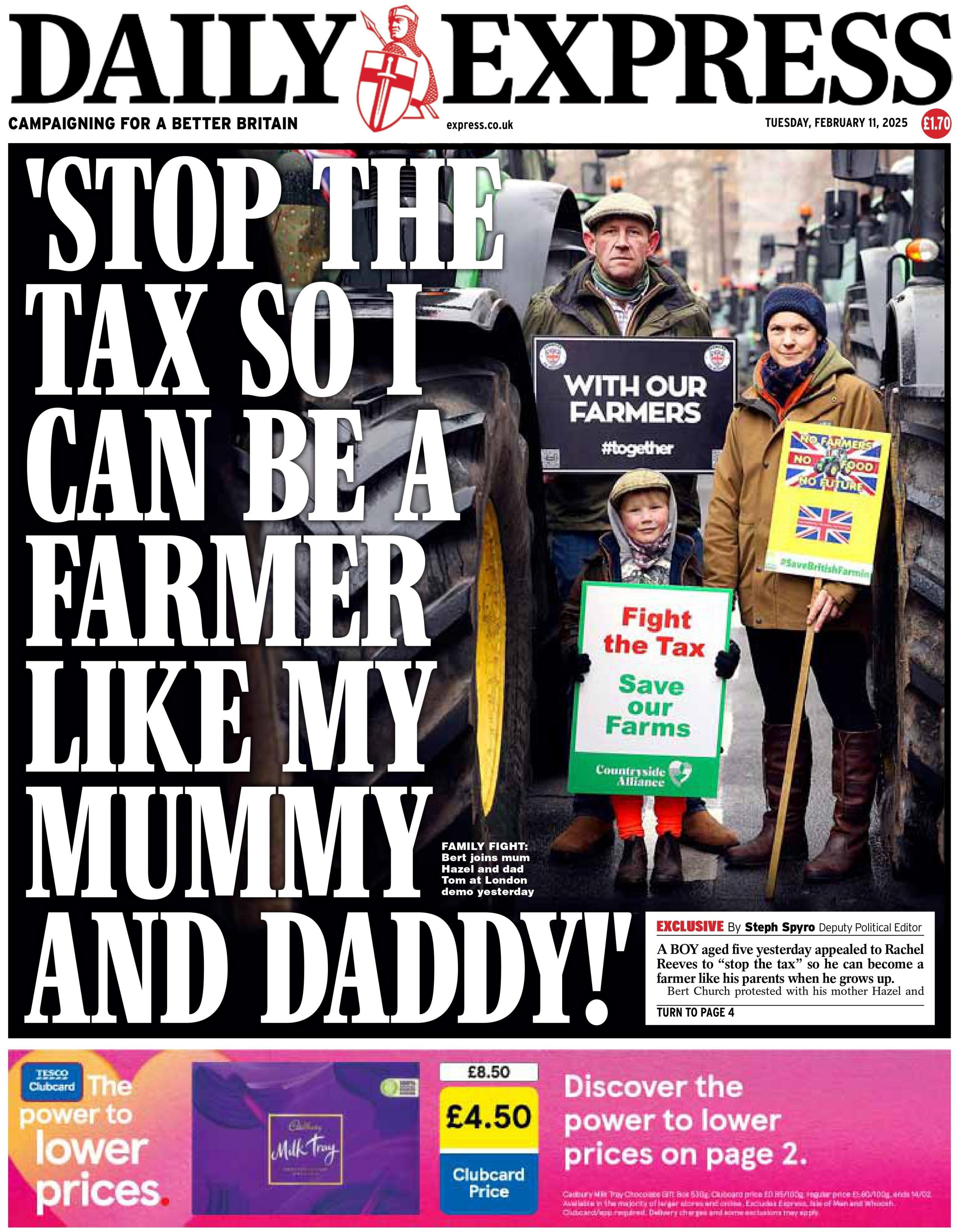 Daily Express: Stop the tax so I can be a farmer like my mummy and daddy