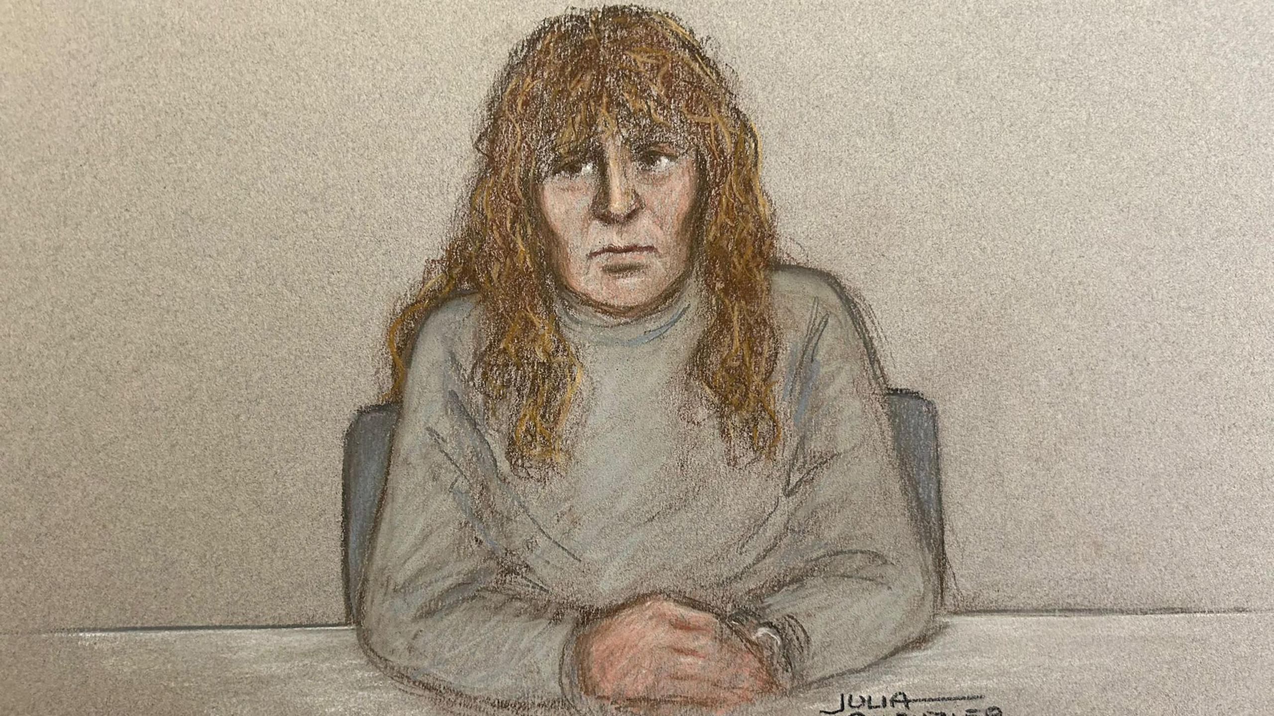 Court artist sketch of Nancy Pexton, 69.