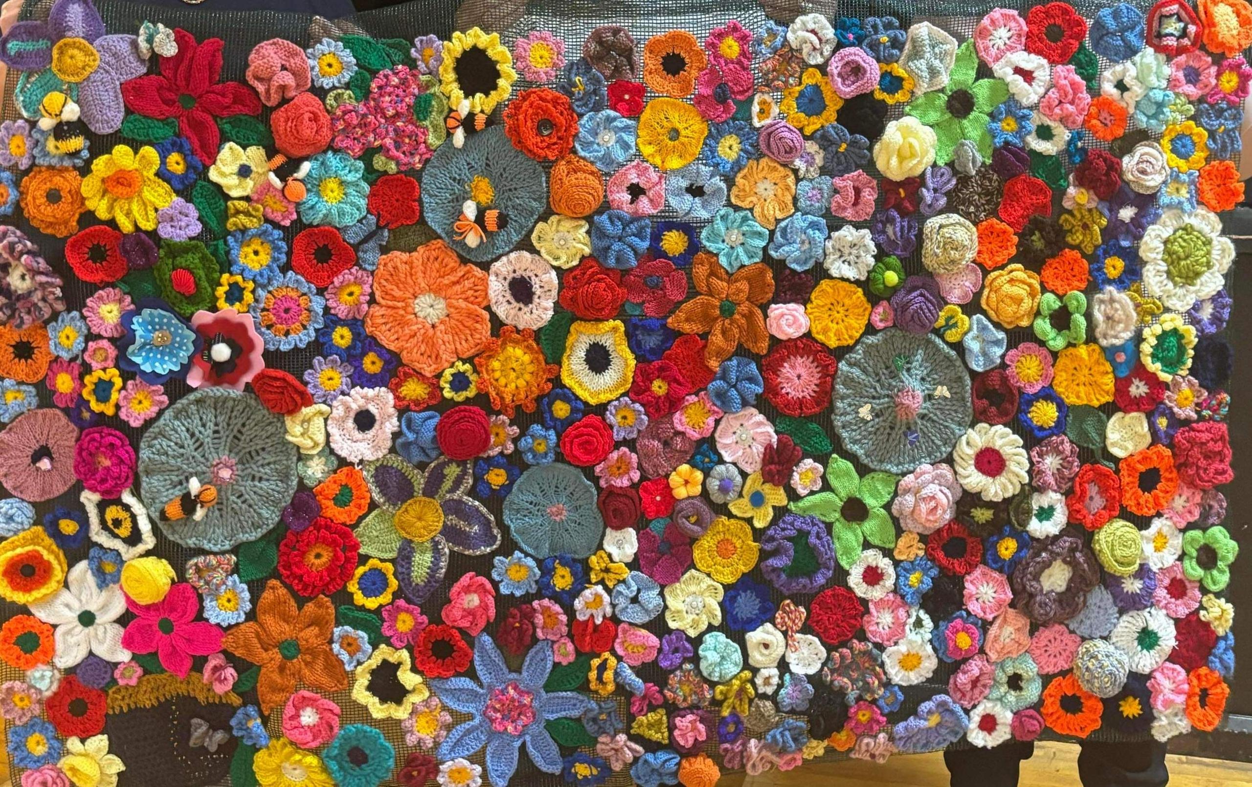  Crocheted flowers and insects