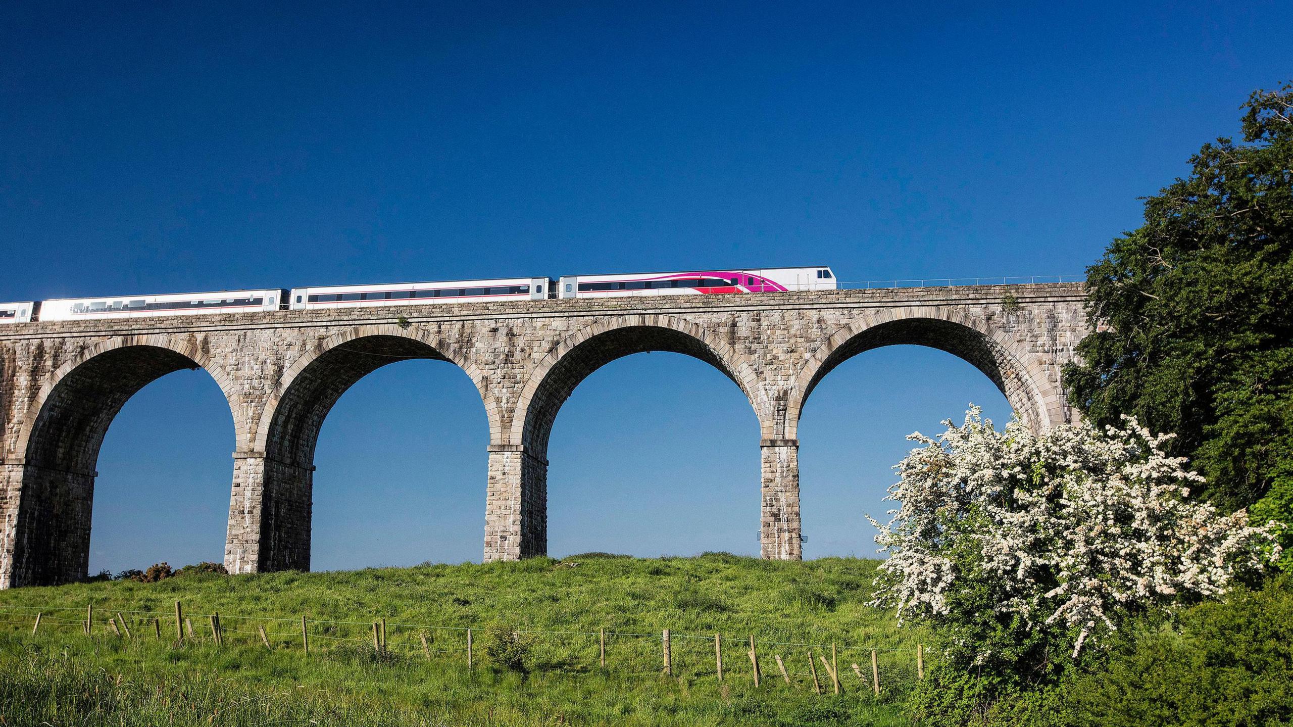 A enterprise service passes over the viaduct outside Newry 