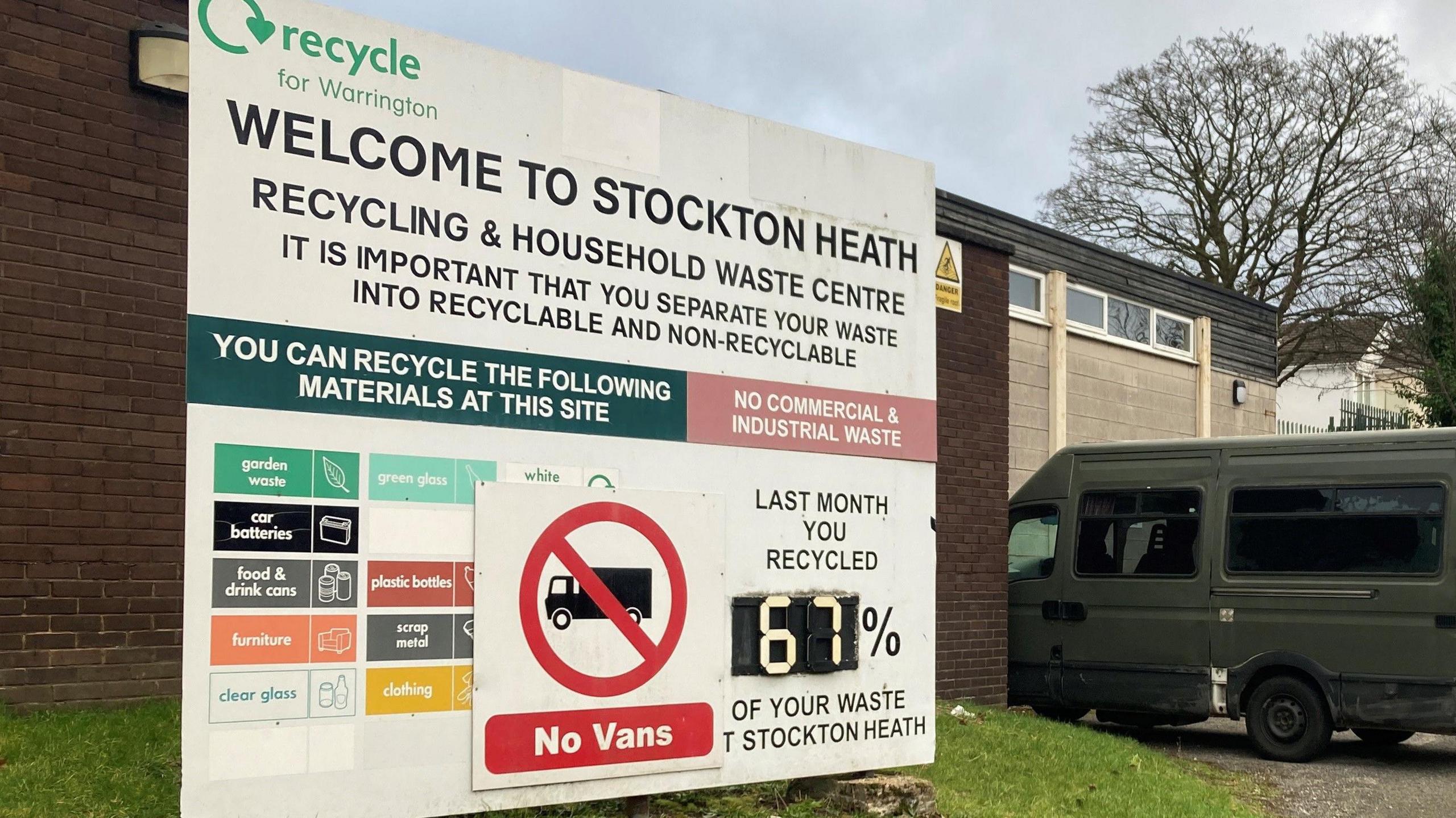 The sign for Stockton Heath recycling and household waste centre