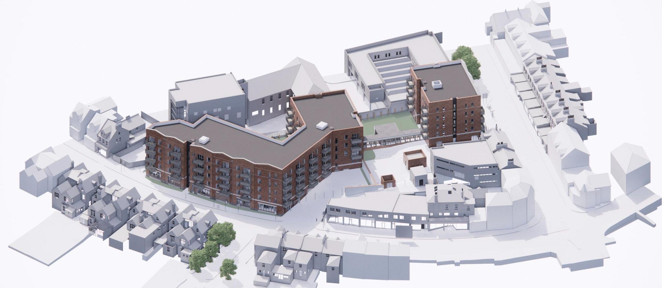 A schematic aerial view of apartments Torbay Council is planing to build at the old Crossways Shopping Centre site in Paignton