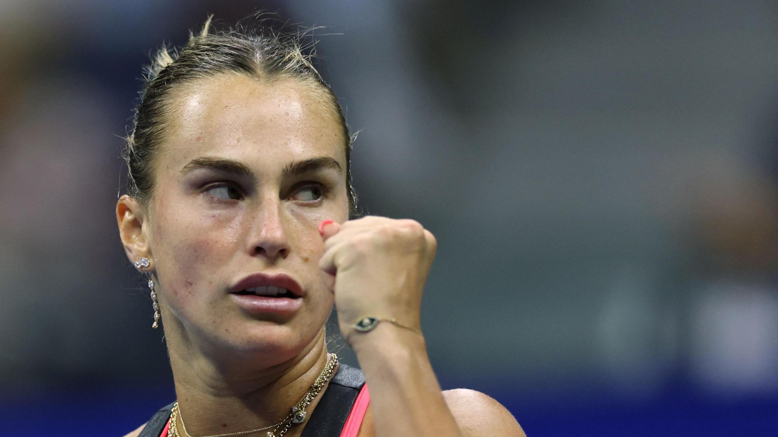 Aryna Sabalenka celebrates during her US Open win