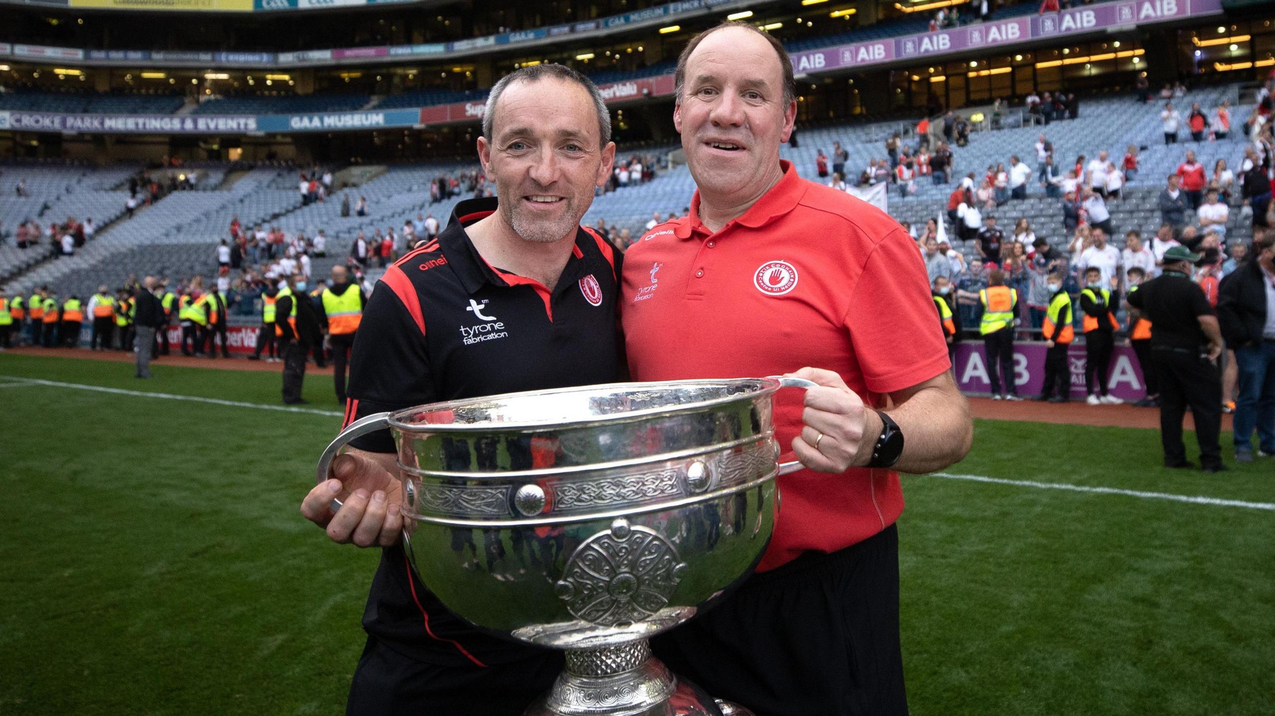 Brian Dooher and Feargal Logan with Sam Maguire