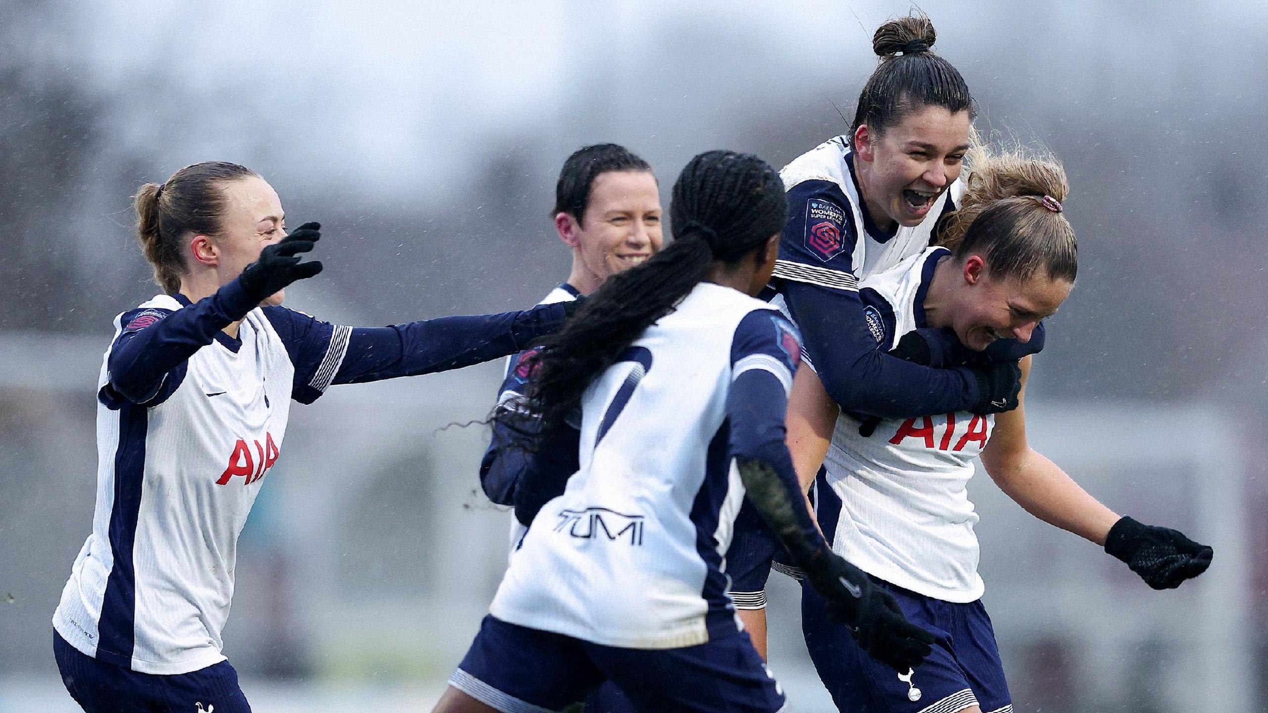 Olivia Holdt celebrates scoring Tottenham's third goal against Crystal Palace in January 2025