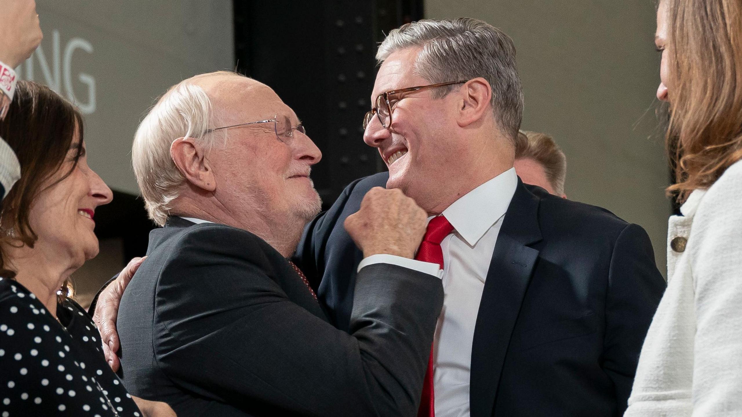 Neil Kinnock and Keir Starmer celebrate after Labour's general election win