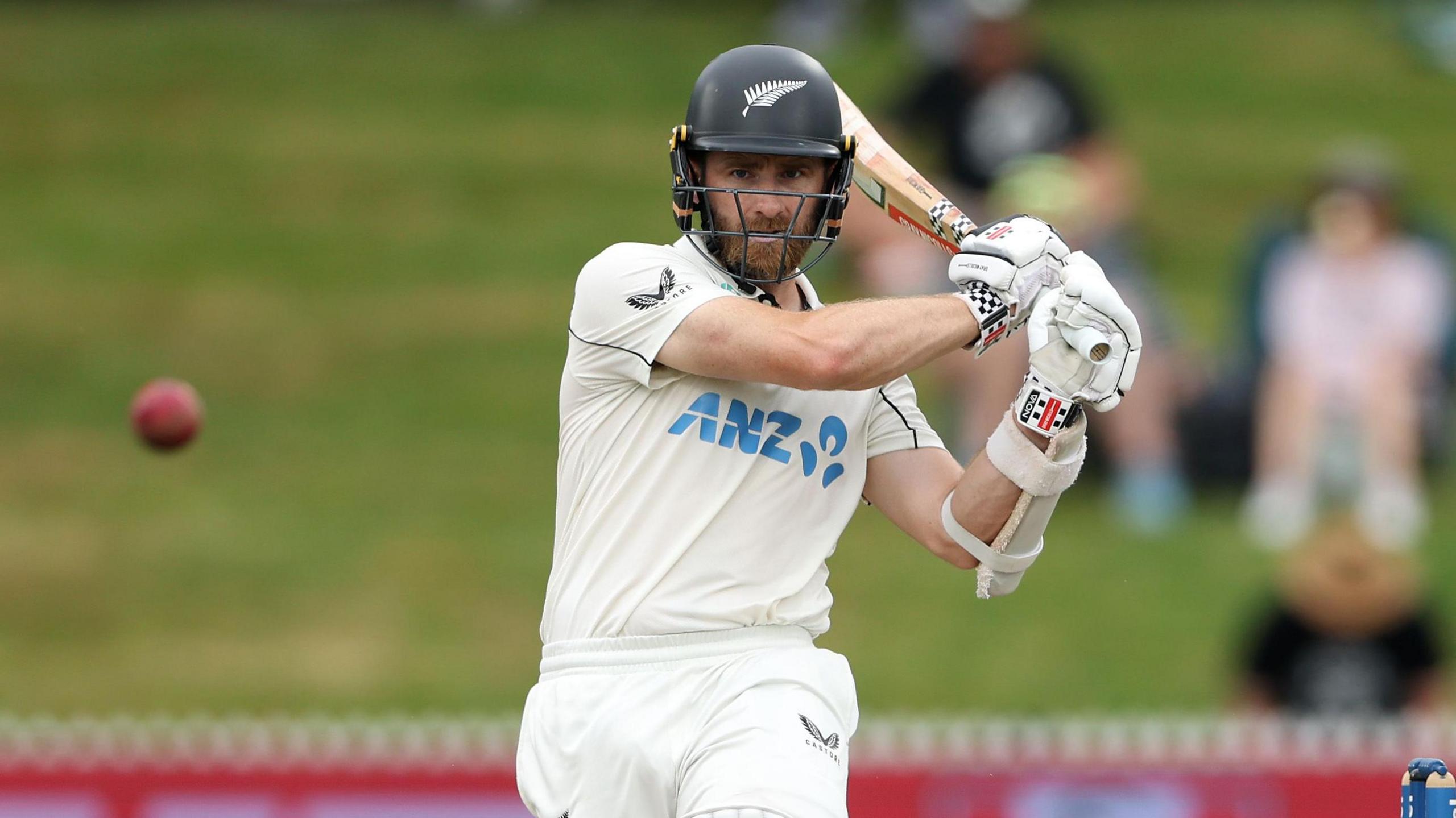 Kane Williamson bats for New Zealand during a Test match against England